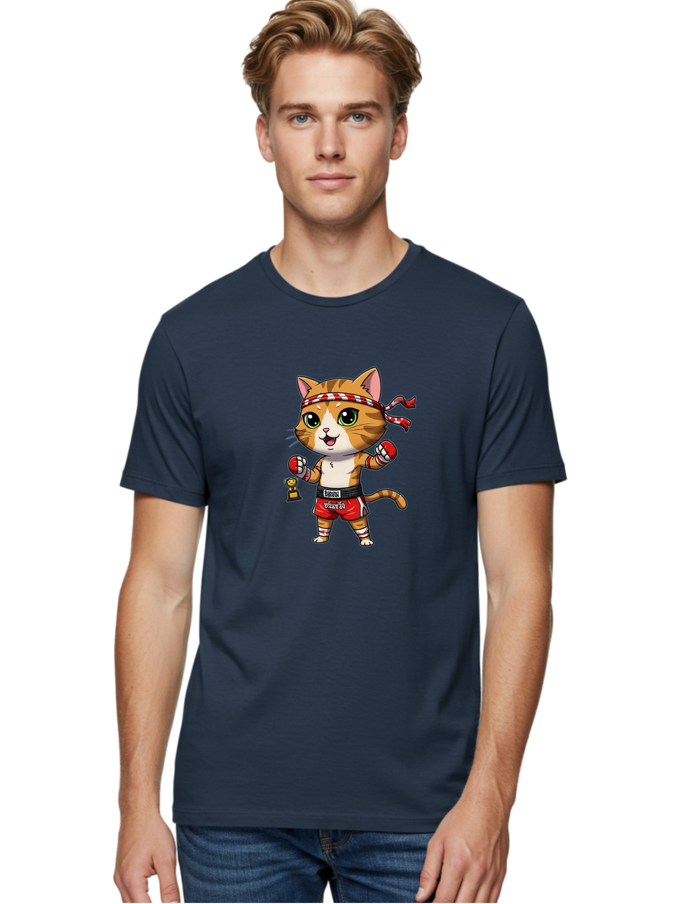 Siamese-Cat Men'S Graphic Tee, 100% Cotton, Comfortable Casual Summer Wear, Machine Washable, Boxing Cat, Cartoon Character, Martial Arts, Funny Animal, Red Boxing Gloves, Dilon Text, Black Belt, Playful Kitty, Adorable Feline, Cartoon Humor Bae736 24