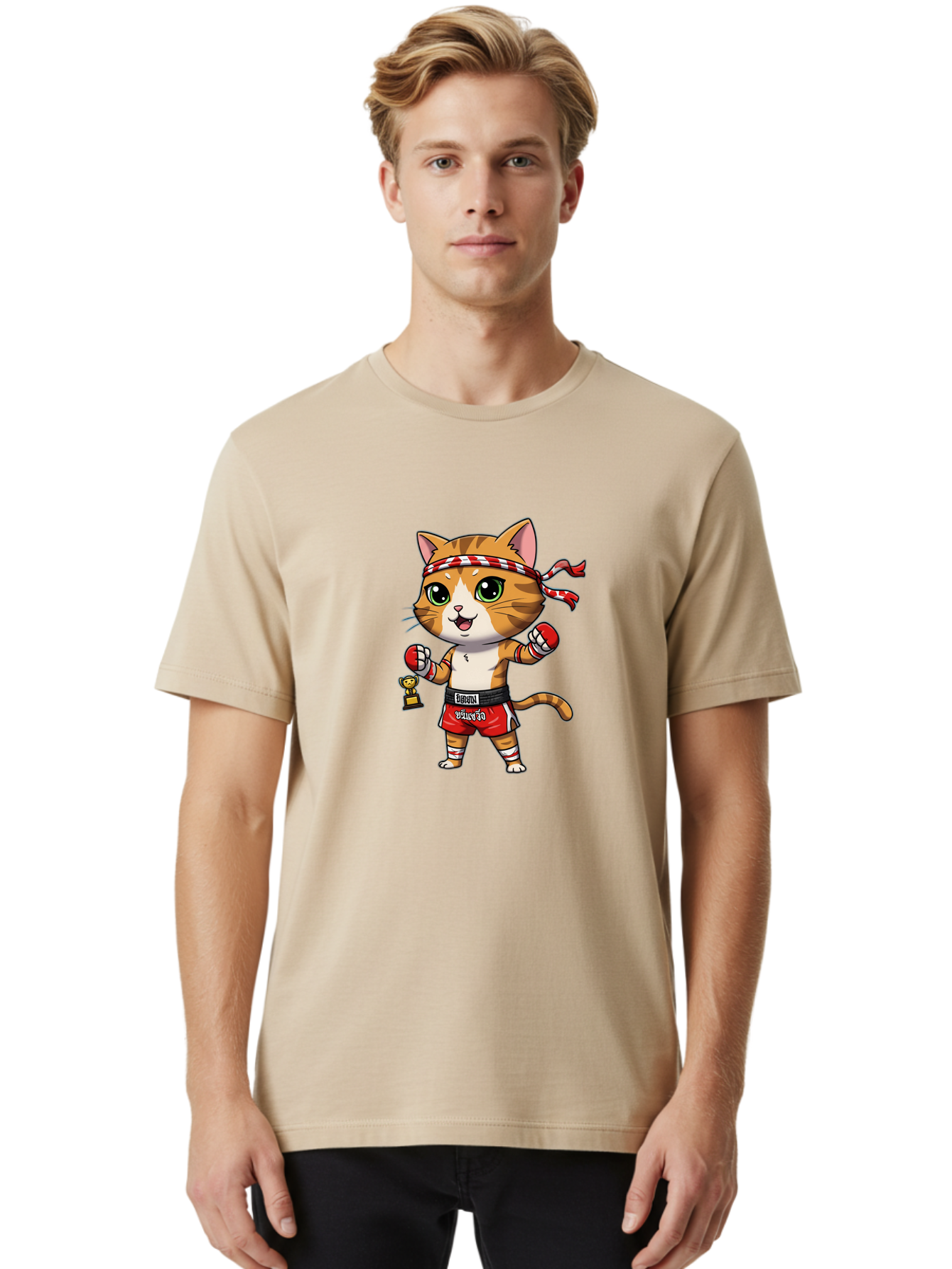 Siamese-Cat Men'S Graphic Tee, 100% Cotton, Comfortable Casual Summer Wear, Machine Washable, Boxing Cat, Cartoon Character, Martial Arts, Funny Animal, Red Boxing Gloves, Dilon Text, Black Belt, Playful Kitty, Adorable Feline, Cartoon Humor Bae736 29