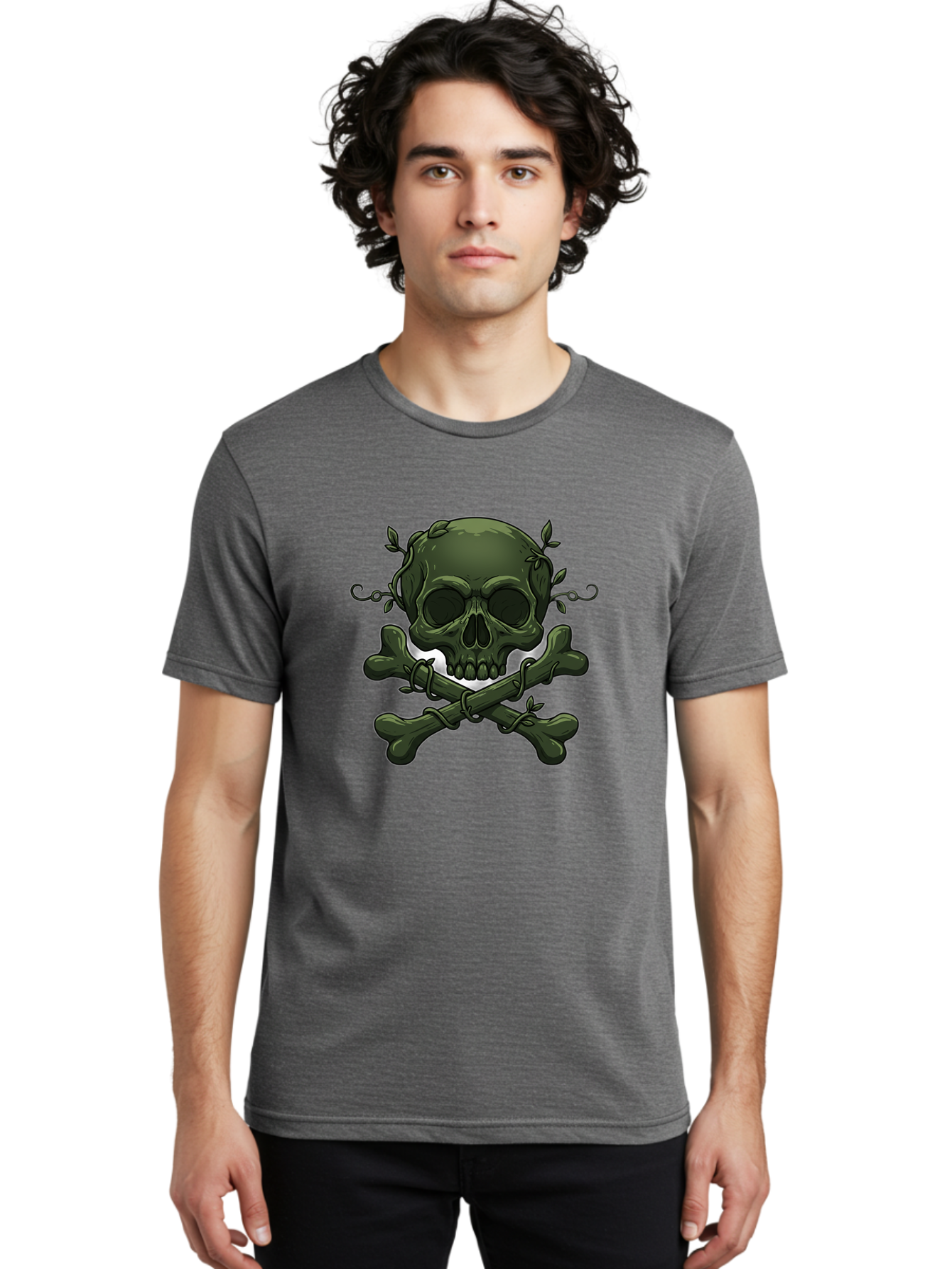 Skull-And-Crossbones-1 Men'S Graphic Tee, 100% Cotton, Comfortable Casual Summer Wear, Machine Washable, Skull And Crossbones, Pirate Symbol, Dark Art, Gothic Design, Skull With Vines, Crossbones With Leaves, Edgy Aesthetic, Grunge Style, Bae737 16