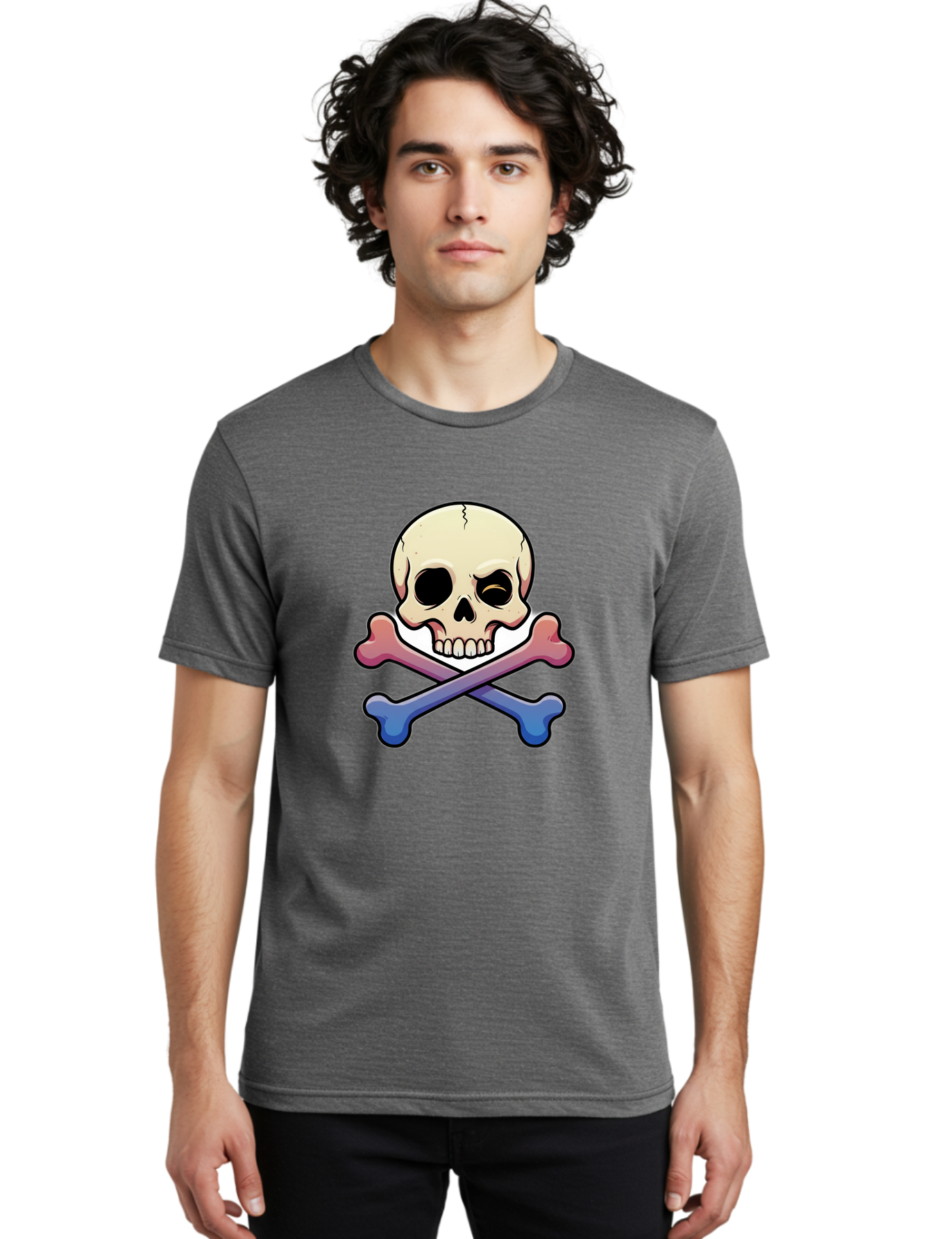Skull-And-Crossbones Men'S Graphic Tee, 100% Cotton, Comfortable Casual Summer Wear, Machine Washable, Crossed Bones, Human Skull, Poison Symbol, Warning Sign, Cartoon Icon, Grunge Style, Death Symbol, Hazard Warning, Danger Sign, Bae739 26