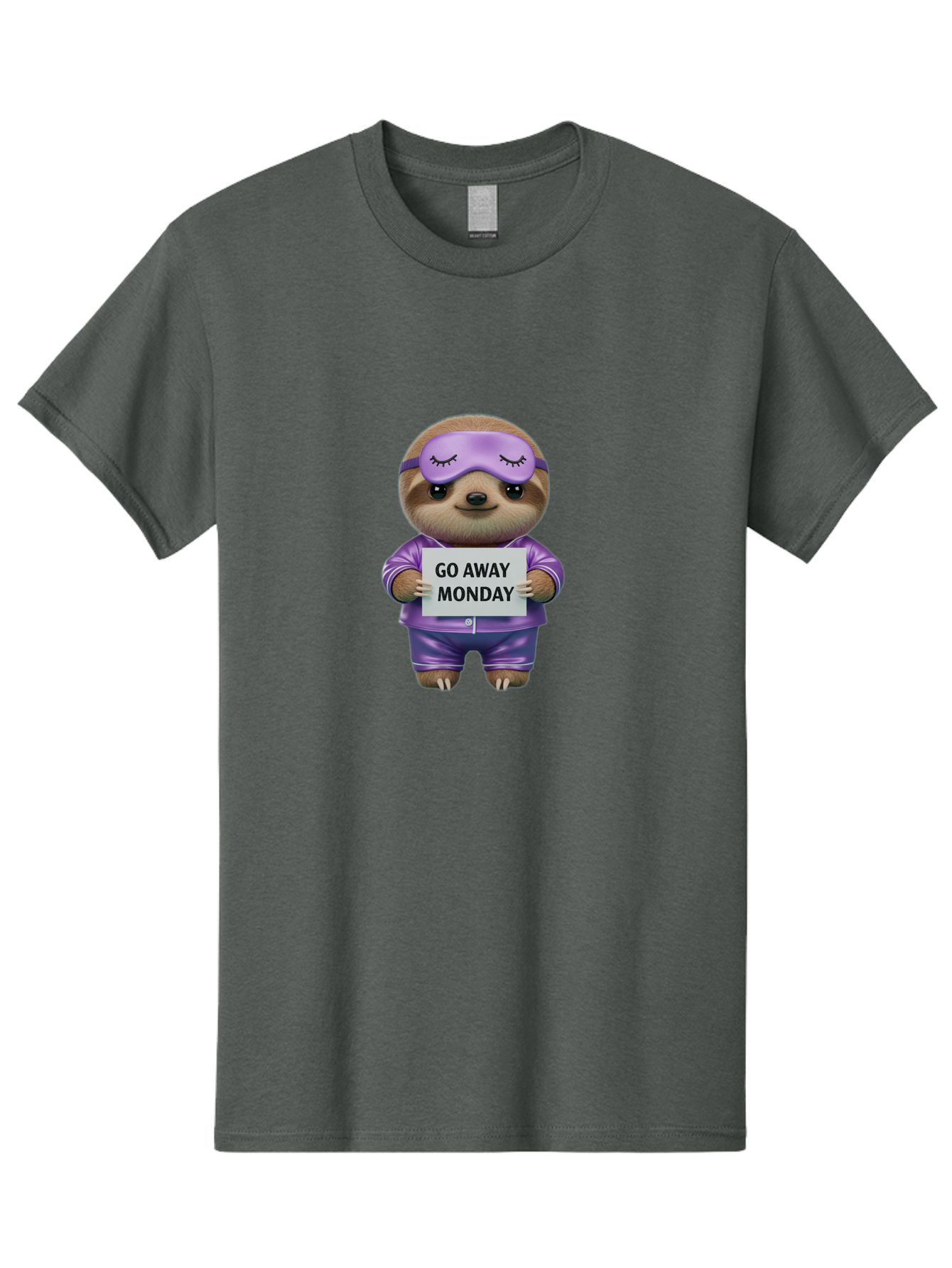 Sloth-Go-Away-Monday-1 Men'S Graphic Tee, 100% Cotton, Comfortable Casual Summer Wear, Machine Washable, Funny Sloth, Cartoon Character, Go Away Monday Sign, Lazy Animal, Purple Pajamas, Sleep Mask, Humorous Illustration, Relaxing Vibe, Bae753 3