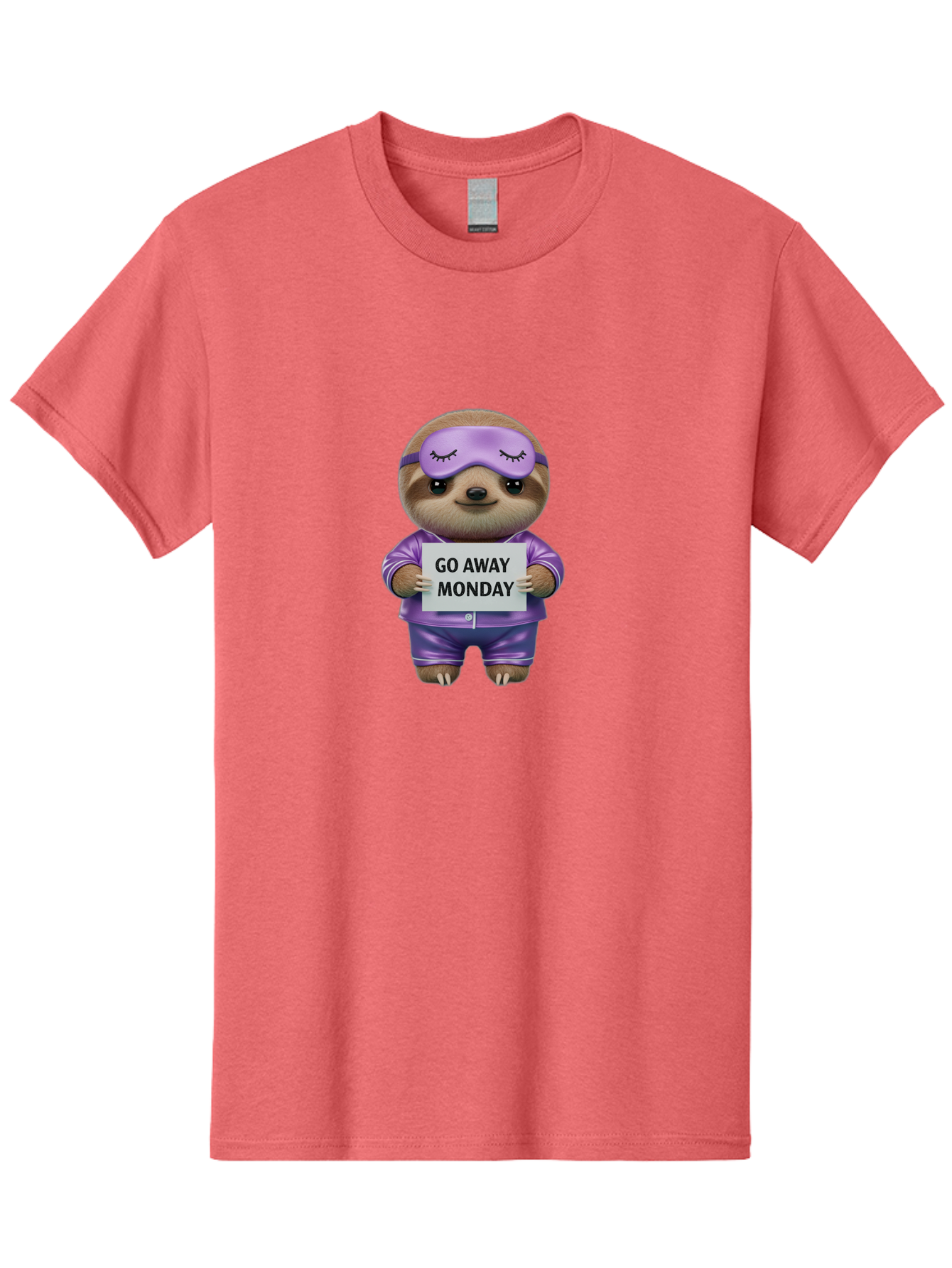 Sloth-Go-Away-Monday-1 Men'S Graphic Tee, 100% Cotton, Comfortable Casual Summer Wear, Machine Washable, Funny Sloth, Cartoon Character, Go Away Monday Sign, Lazy Animal, Purple Pajamas, Sleep Mask, Humorous Illustration, Relaxing Vibe, Bae753 8