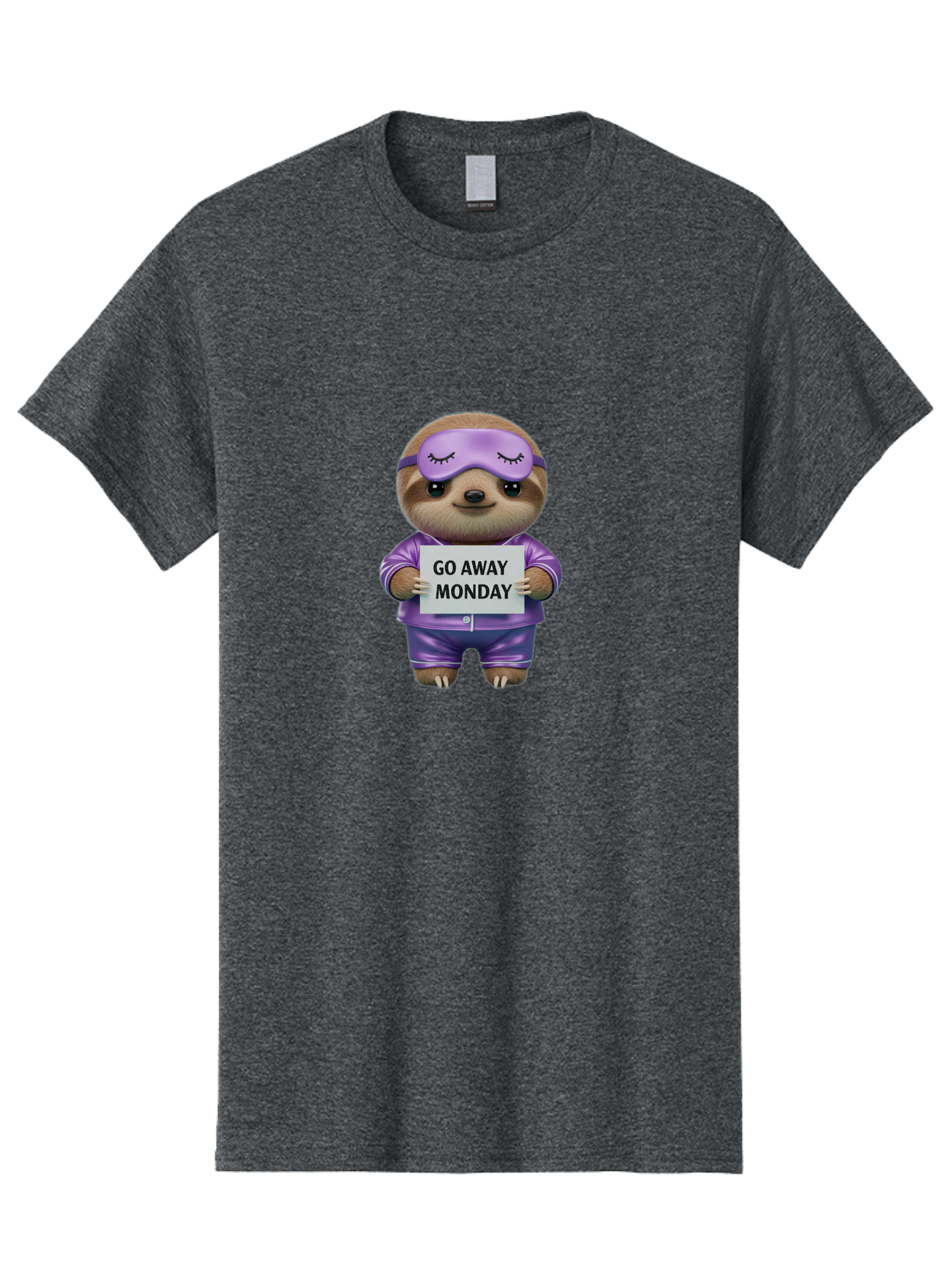 Sloth-Go-Away-Monday-1 Men'S Graphic Tee, 100% Cotton, Comfortable Casual Summer Wear, Machine Washable, Funny Sloth, Cartoon Character, Go Away Monday Sign, Lazy Animal, Purple Pajamas, Sleep Mask, Humorous Illustration, Relaxing Vibe, Bae753 7