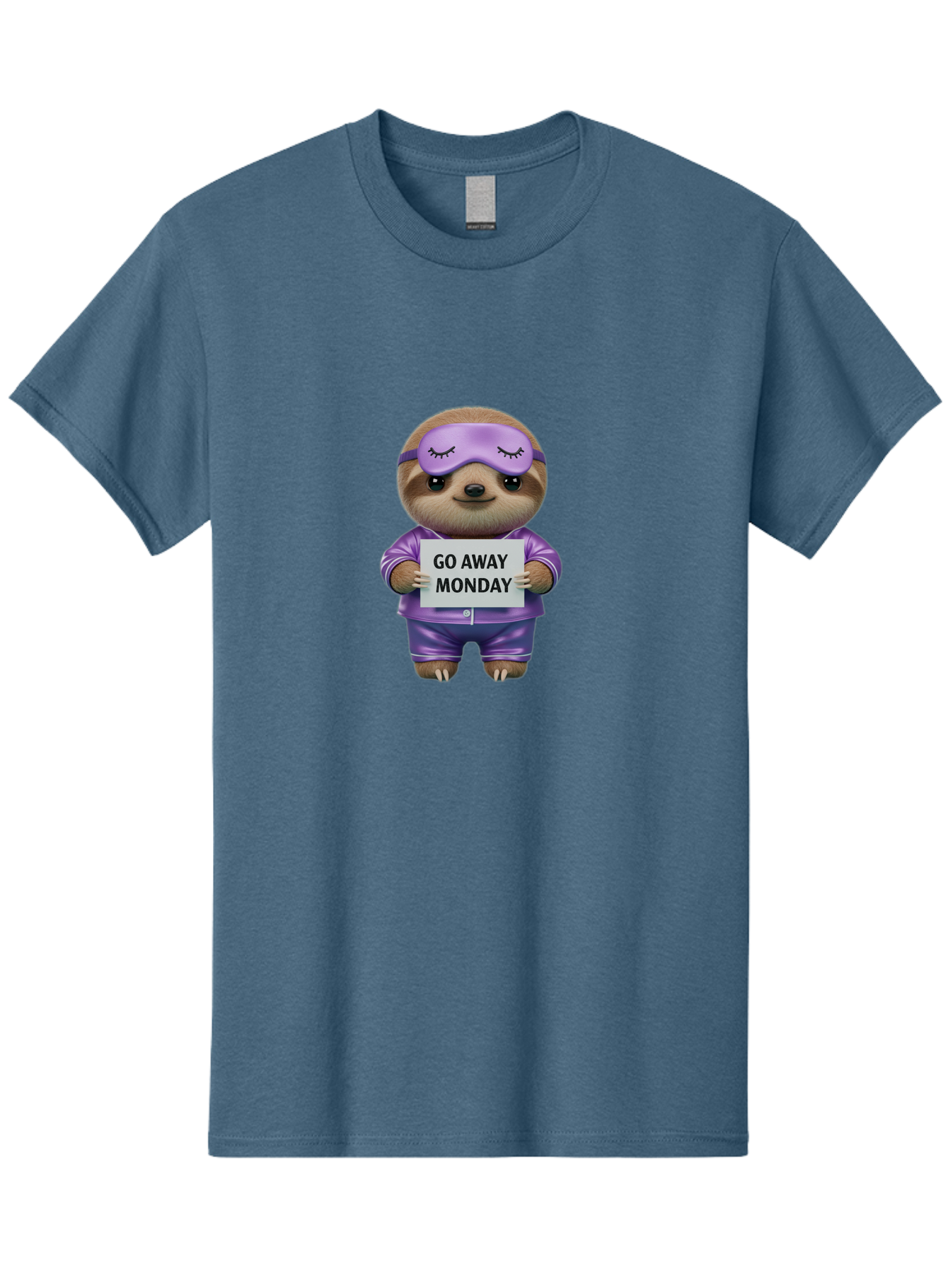 Sloth-Go-Away-Monday-1 Men'S Graphic Tee, 100% Cotton, Comfortable Casual Summer Wear, Machine Washable, Funny Sloth, Cartoon Character, Go Away Monday Sign, Lazy Animal, Purple Pajamas, Sleep Mask, Humorous Illustration, Relaxing Vibe, Bae753 5