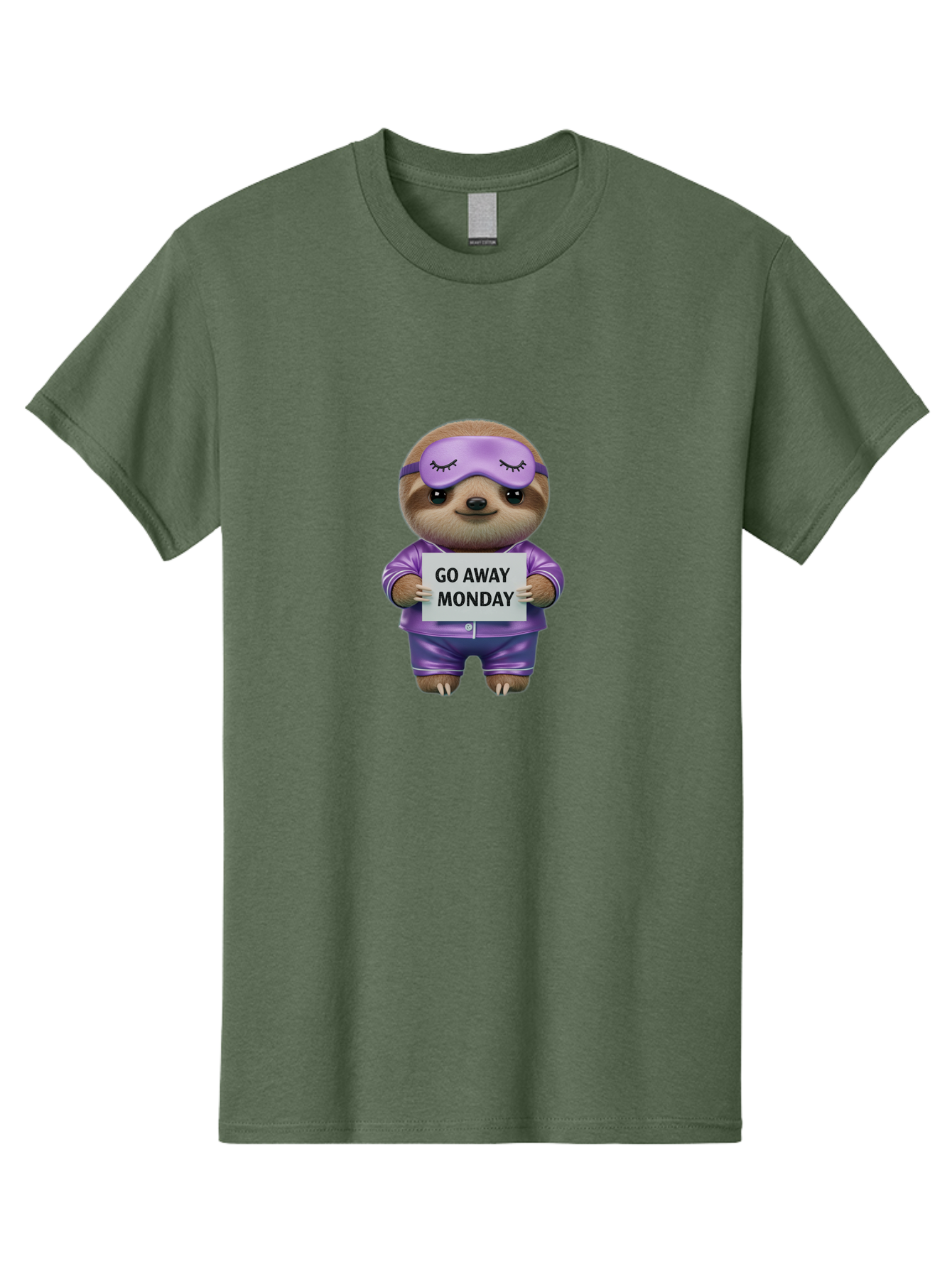 Sloth-Go-Away-Monday-1 Men'S Graphic Tee, 100% Cotton, Comfortable Casual Summer Wear, Machine Washable, Funny Sloth, Cartoon Character, Go Away Monday Sign, Lazy Animal, Purple Pajamas, Sleep Mask, Humorous Illustration, Relaxing Vibe, Bae753 4