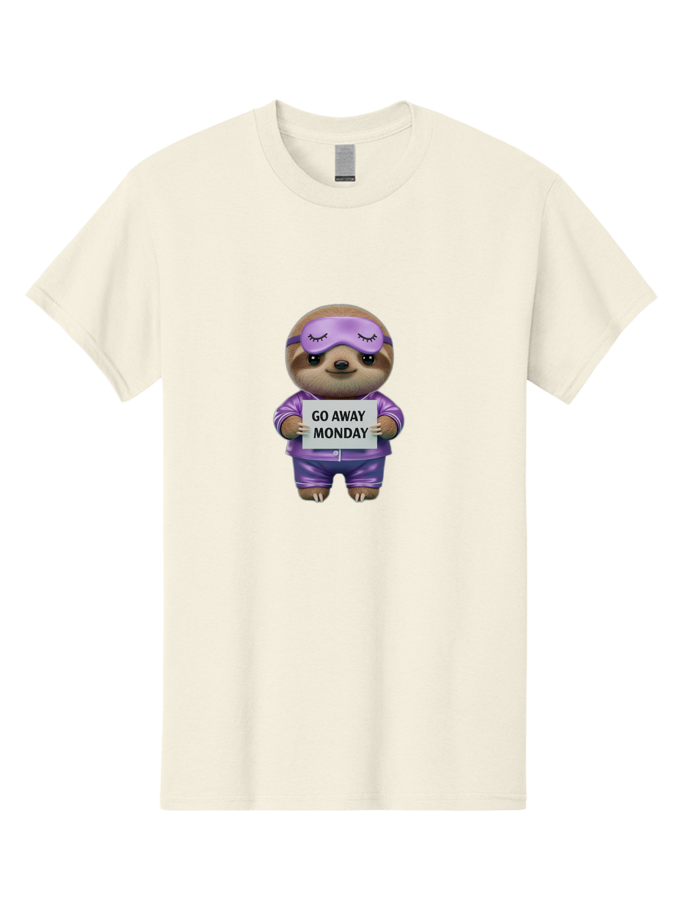 Sloth-Go-Away-Monday-1 Men'S Graphic Tee, 100% Cotton, Comfortable Casual Summer Wear, Machine Washable, Funny Sloth, Cartoon Character, Go Away Monday Sign, Lazy Animal, Purple Pajamas, Sleep Mask, Humorous Illustration, Relaxing Vibe, Bae753 11