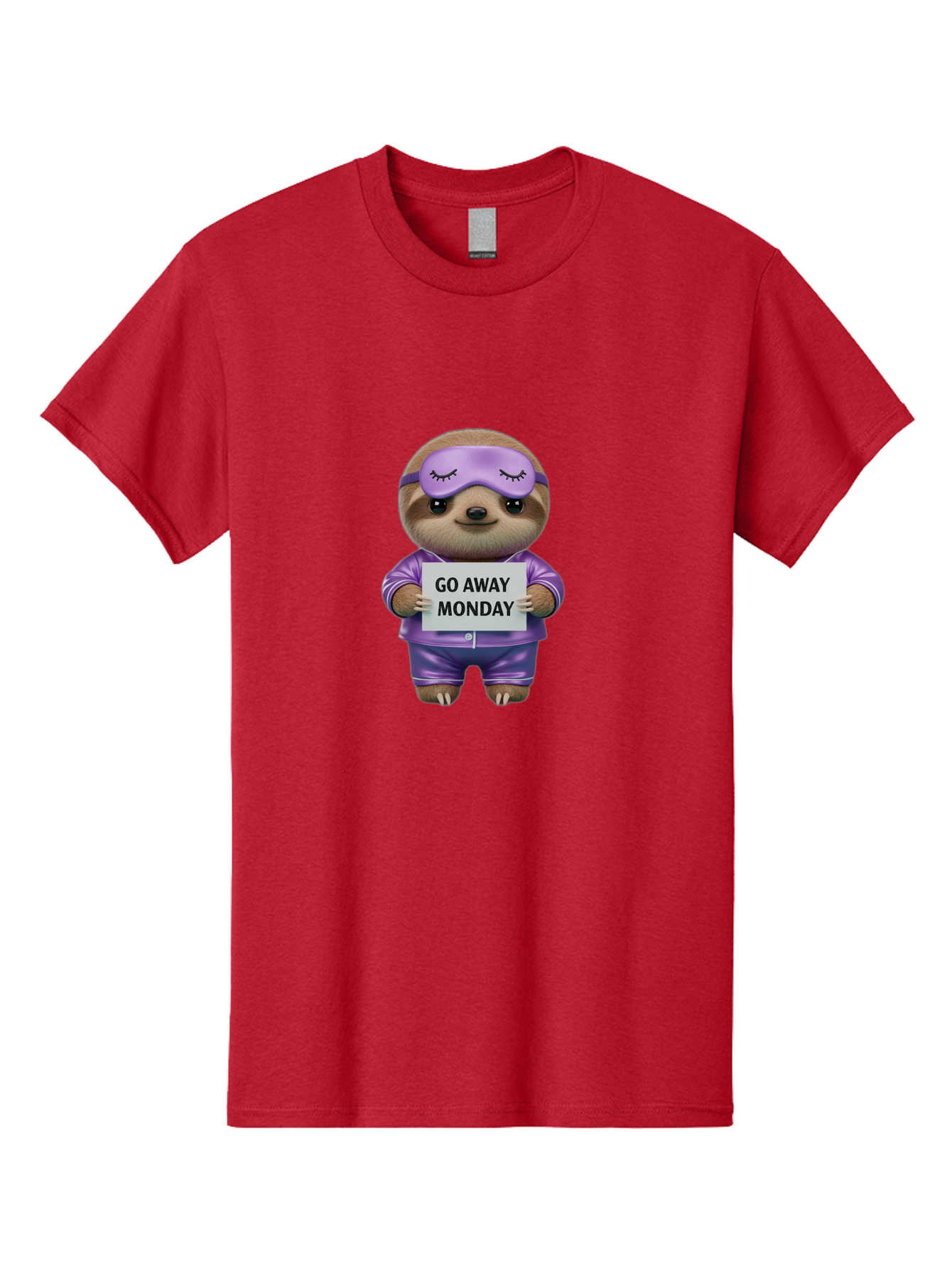 Sloth-Go-Away-Monday-1 Men'S Graphic Tee, 100% Cotton, Comfortable Casual Summer Wear, Machine Washable, Funny Sloth, Cartoon Character, Go Away Monday Sign, Lazy Animal, Purple Pajamas, Sleep Mask, Humorous Illustration, Relaxing Vibe, Bae753 10