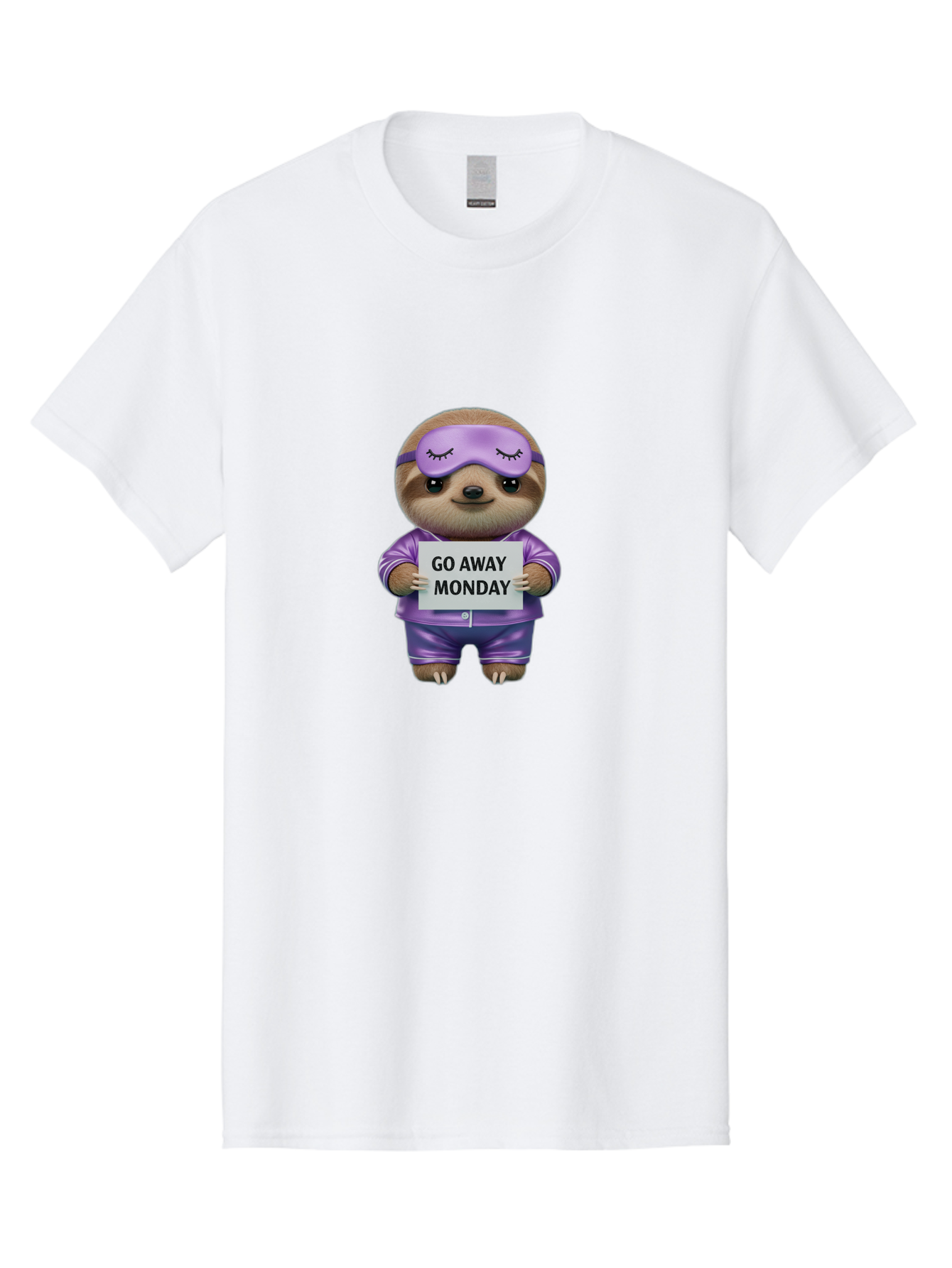 Sloth-Go-Away-Monday-1 Men'S Graphic Tee, 100% Cotton, Comfortable Casual Summer Wear, Machine Washable, Funny Sloth, Cartoon Character, Go Away Monday Sign, Lazy Animal, Purple Pajamas, Sleep Mask, Humorous Illustration, Relaxing Vibe, Bae753 14