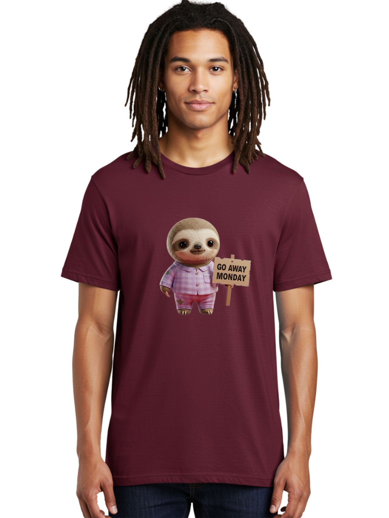 Sloth-Go-Away-Monday Men'S Graphic Tee, 100% Cotton, Comfortable Casual Summer Wear, Machine Washable, Sloth In Pajamas, Cartoon Character, Humorous Illustration, Funny Animal, Monday Motivation, Lazy Sloth, Cute Creature, Playful Design, Bae755 16