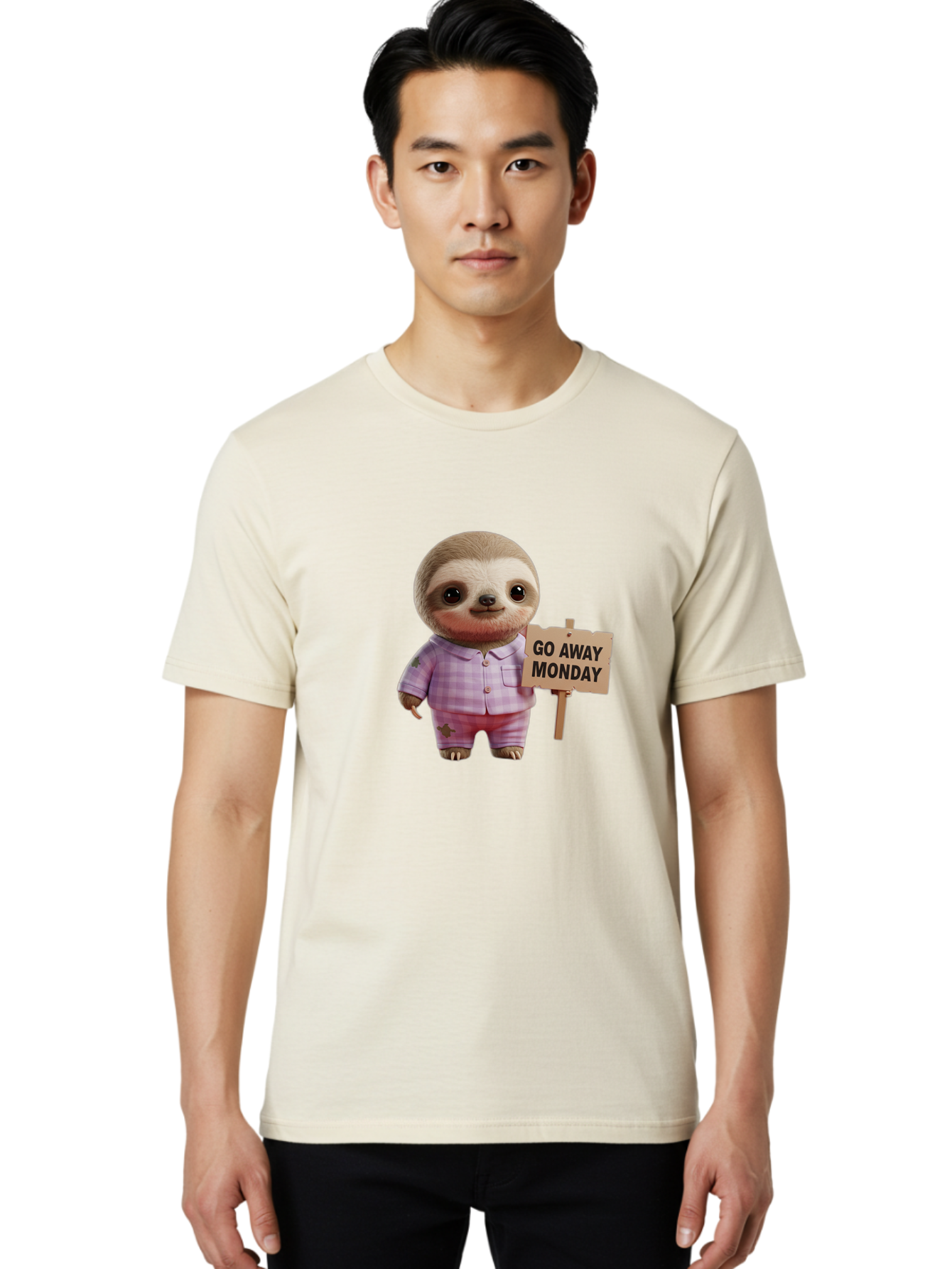 Sloth-Go-Away-Monday Men'S Graphic Tee, 100% Cotton, Comfortable Casual Summer Wear, Machine Washable, Sloth In Pajamas, Cartoon Character, Humorous Illustration, Funny Animal, Monday Motivation, Lazy Sloth, Cute Creature, Playful Design, Bae755 19