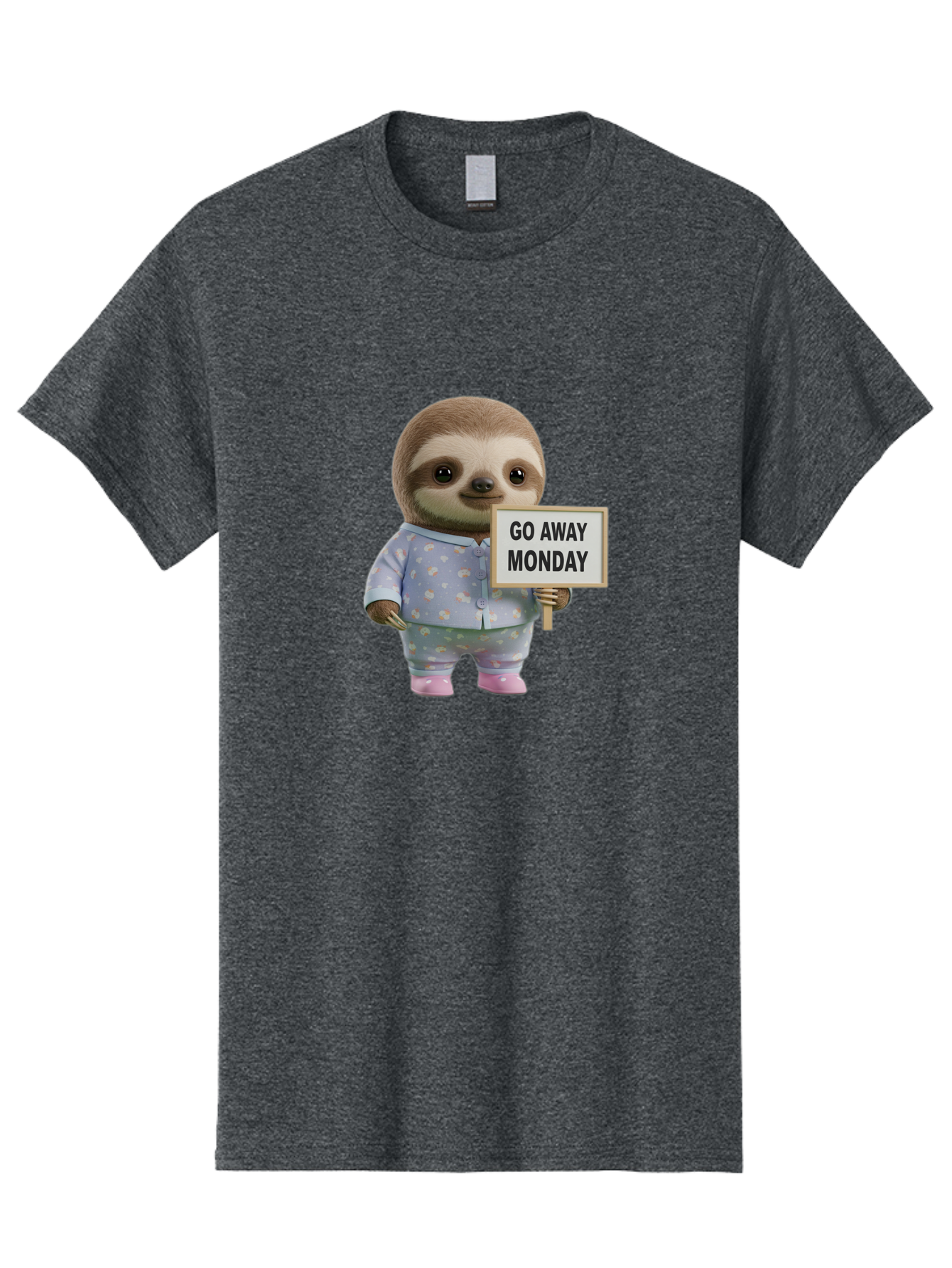 Sloth-Holding-Sign-Go-Away-Monday Men'S Graphic Tee, 100% Cotton, Comfortable Casual Summer Wear, Machine Washable, Sloth In Pajamas, Funny Animal, Cute Sloth, Humorous Sign, Go Away Monday, Lazy Morning, Cartoon Character, Playful Graphics, Bae756 6