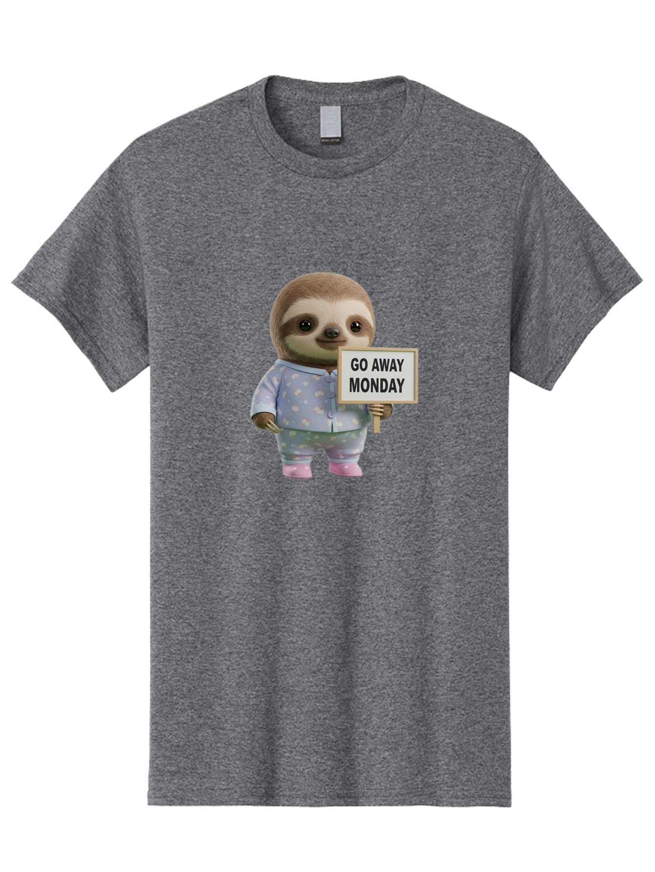 Sloth-Holding-Sign-Go-Away-Monday Men'S Graphic Tee, 100% Cotton, Comfortable Casual Summer Wear, Machine Washable, Sloth In Pajamas, Funny Animal, Cute Sloth, Humorous Sign, Go Away Monday, Lazy Morning, Cartoon Character, Playful Graphics, Bae756 9
