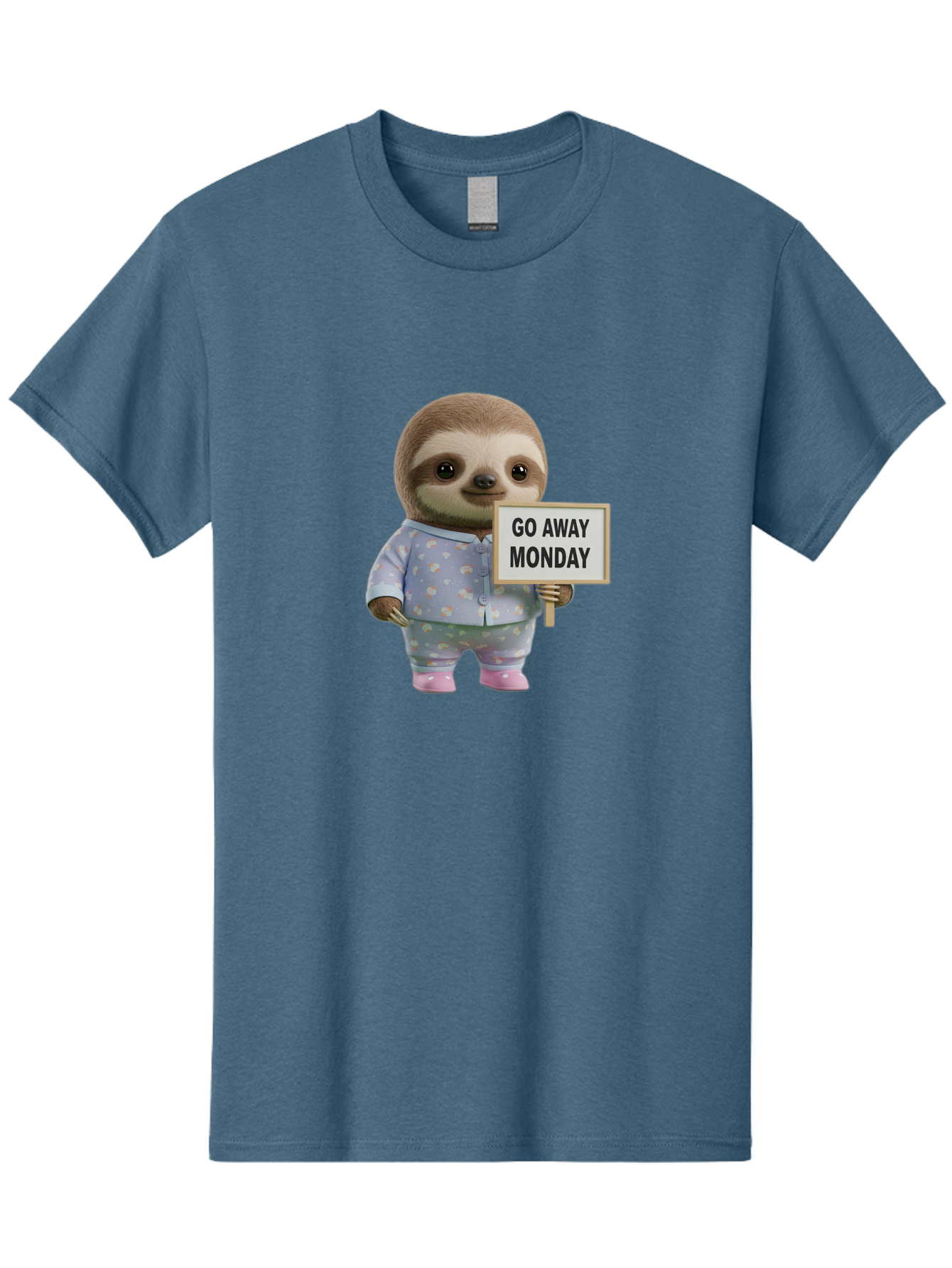 Sloth-Holding-Sign-Go-Away-Monday Men'S Graphic Tee, 100% Cotton, Comfortable Casual Summer Wear, Machine Washable, Sloth In Pajamas, Funny Animal, Cute Sloth, Humorous Sign, Go Away Monday, Lazy Morning, Cartoon Character, Playful Graphics, Bae756 7