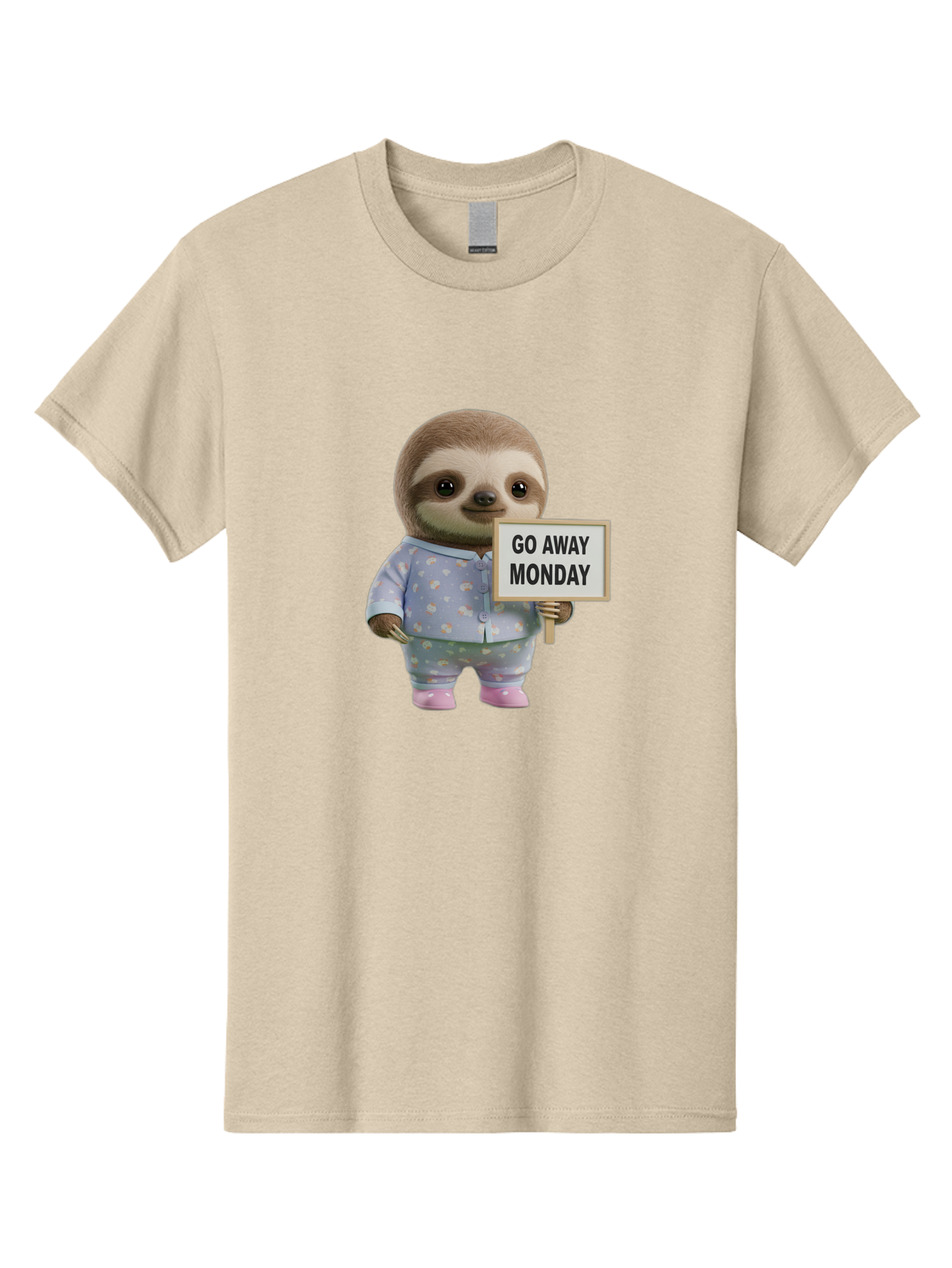 Sloth-Holding-Sign-Go-Away-Monday Men'S Graphic Tee, 100% Cotton, Comfortable Casual Summer Wear, Machine Washable, Sloth In Pajamas, Funny Animal, Cute Sloth, Humorous Sign, Go Away Monday, Lazy Morning, Cartoon Character, Playful Graphics, Bae756 15