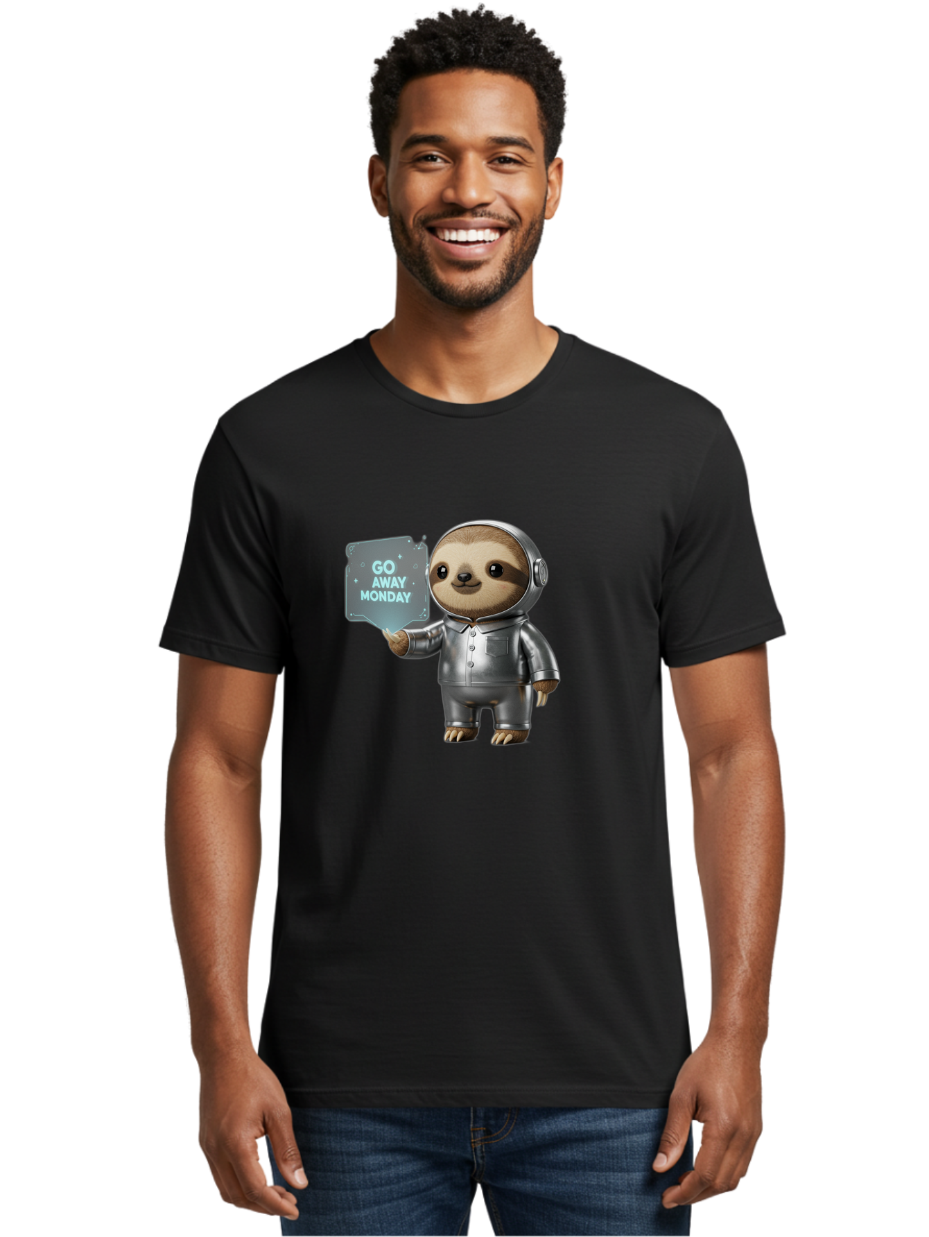 Sloth-In-Space-Suit Men'S Graphic Tee, 100% Cotton, Comfortable Casual Summer Wear, Machine Washable, Sloth In Silver Space Suit, Astronaut Sloth, Motivational Quote, Funny Animal, Humor, Quirky Character, Go Away Monday Bae757 18