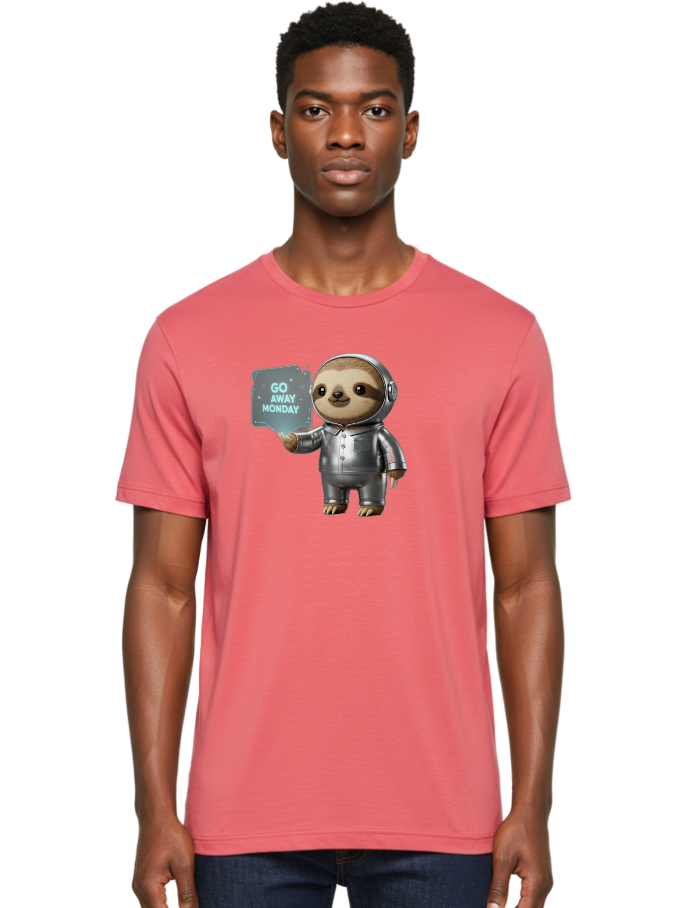 Sloth-In-Space-Suit Men'S Graphic Tee, 100% Cotton, Comfortable Casual Summer Wear, Machine Washable, Sloth In Silver Space Suit, Astronaut Sloth, Motivational Quote, Funny Animal, Humor, Quirky Character, Go Away Monday Bae757 20