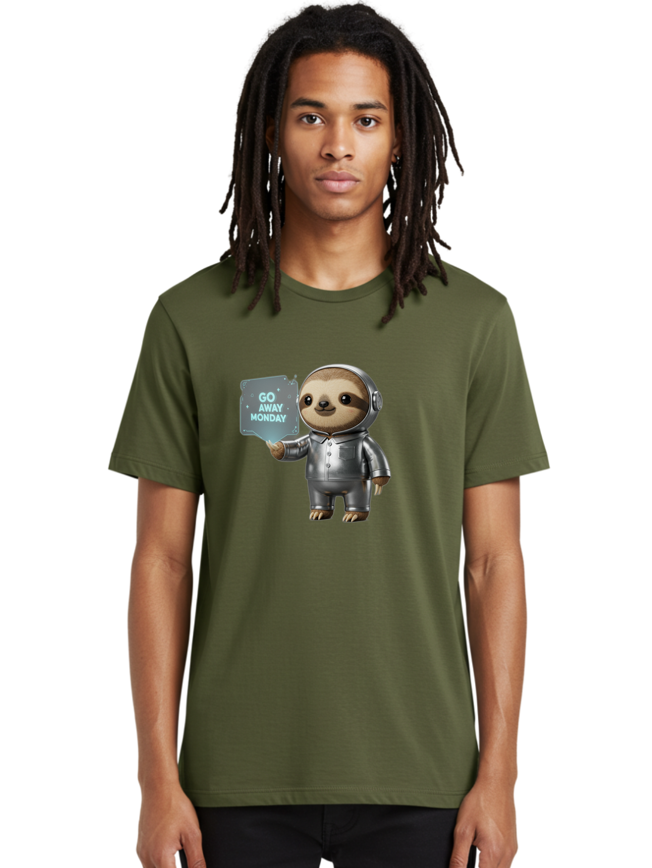 Sloth-In-Space-Suit Men'S Graphic Tee, 100% Cotton, Comfortable Casual Summer Wear, Machine Washable, Sloth In Silver Space Suit, Astronaut Sloth, Motivational Quote, Funny Animal, Humor, Quirky Character, Go Away Monday Bae757 28