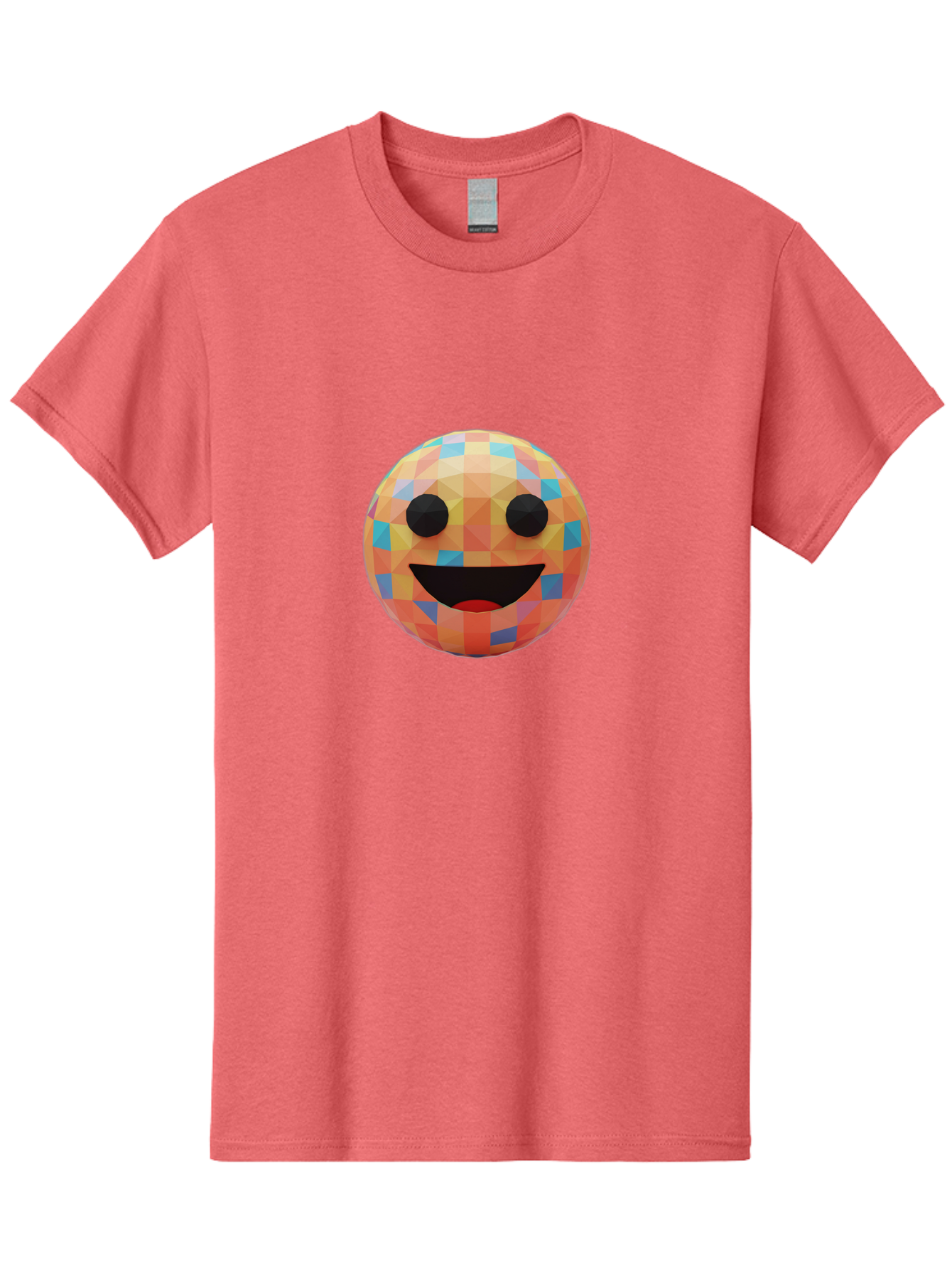 Smile-Ball Men'S Graphic Tee, 100% Cotton, Comfortable Casual Summer Wear, Machine Washable, Low Poly Orb, Happy Face, Smiling Emoji, Colorful Pattern, 3D Design, Vibrant Colors, Emotive Expression, Modern Art Style, Geometric Shapes, Bae759 13