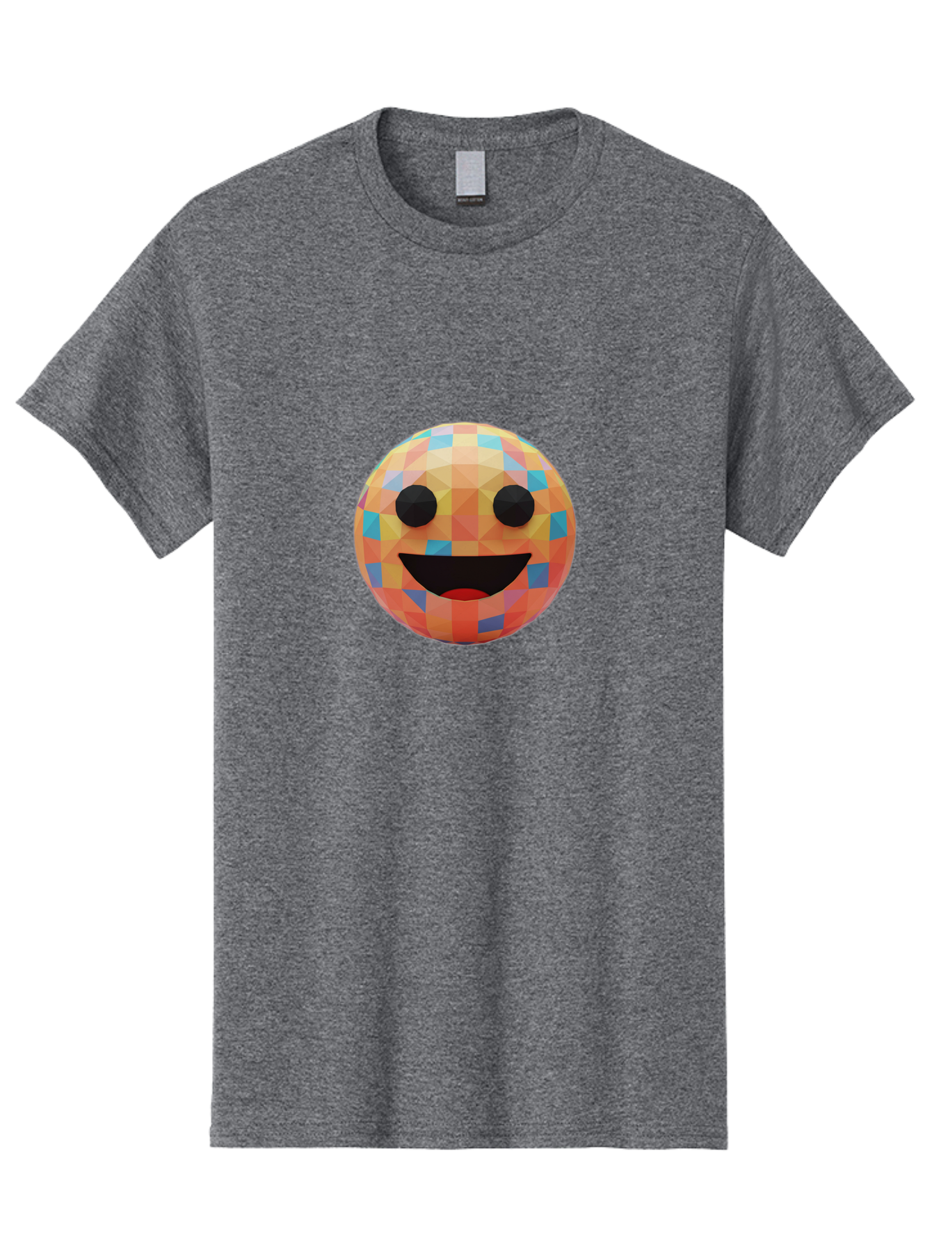 Smile-Ball Men'S Graphic Tee, 100% Cotton, Comfortable Casual Summer Wear, Machine Washable, Low Poly Orb, Happy Face, Smiling Emoji, Colorful Pattern, 3D Design, Vibrant Colors, Emotive Expression, Modern Art Style, Geometric Shapes, Bae759 14
