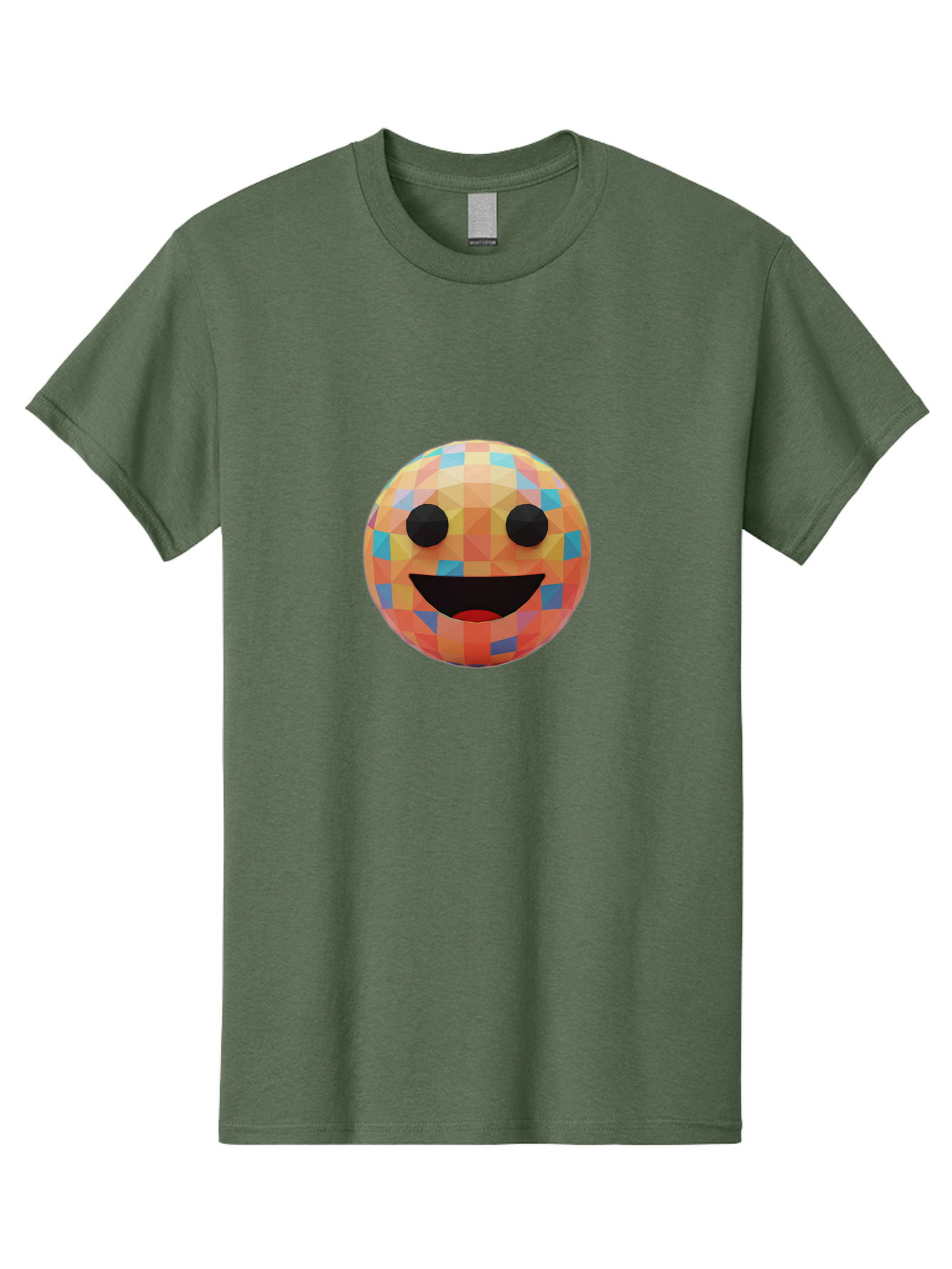 Smile-Ball Men'S Graphic Tee, 100% Cotton, Comfortable Casual Summer Wear, Machine Washable, Low Poly Orb, Happy Face, Smiling Emoji, Colorful Pattern, 3D Design, Vibrant Colors, Emotive Expression, Modern Art Style, Geometric Shapes, Bae759 1