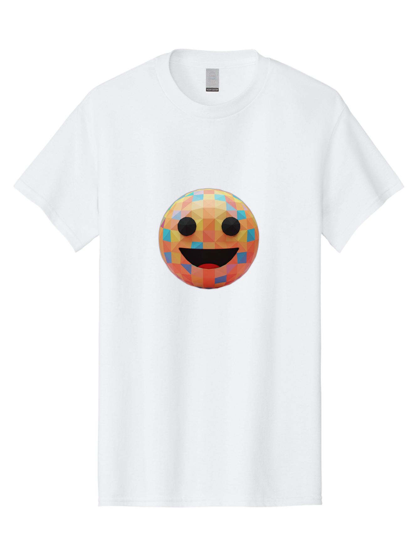 Smile-Ball Men'S Graphic Tee, 100% Cotton, Comfortable Casual Summer Wear, Machine Washable, Low Poly Orb, Happy Face, Smiling Emoji, Colorful Pattern, 3D Design, Vibrant Colors, Emotive Expression, Modern Art Style, Geometric Shapes, Bae759 12