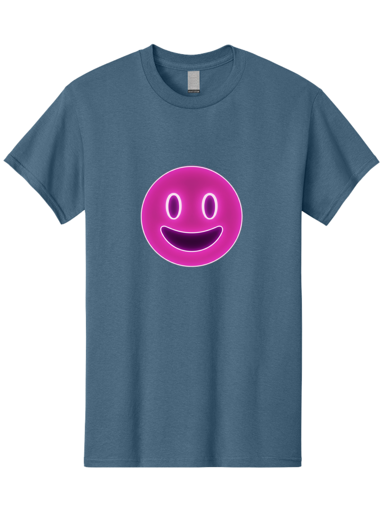Smiley-Face Men'S Graphic Tee, 100% Cotton, Comfortable Casual Summer Wear, Machine Washable, Smiley Face, Happy Expression, Purple Emoticon, Neon Glow, Simple Design, Positive Vibe, Emotive Icon, Social Media Symbol, Emoticon, Happiness, Bae760 8