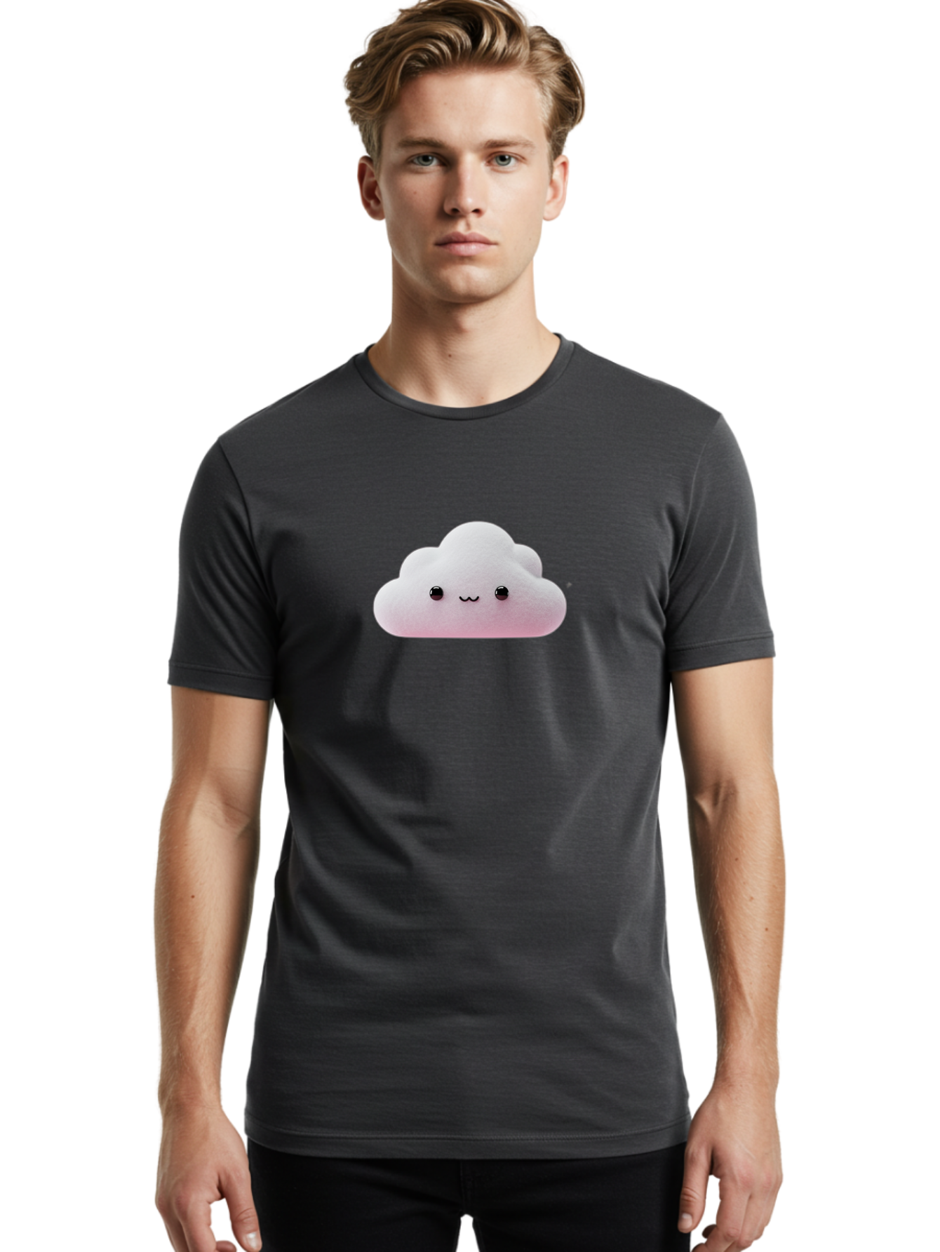 Smiling-Cloud-1 Men'S Graphic Tee, 100% Cotton, Comfortable Casual Summer Wear, Machine Washable, Kawaii Cloud, Cute Cartoon Character, Smiling Face, Fluffy Cloud, Pastel Colors, Adorable Design, Soft Graphics, Childrens Illustration, Bae762 24