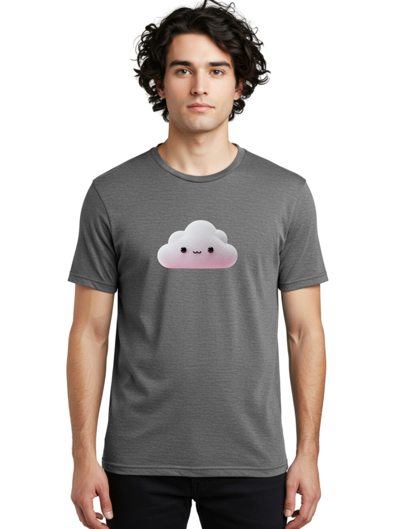 Smiling-Cloud-1 Men'S Graphic Tee, 100% Cotton, Comfortable Casual Summer Wear, Machine Washable, Kawaii Cloud, Cute Cartoon Character, Smiling Face, Fluffy Cloud, Pastel Colors, Adorable Design, Soft Graphics, Childrens Illustration, Bae762 29