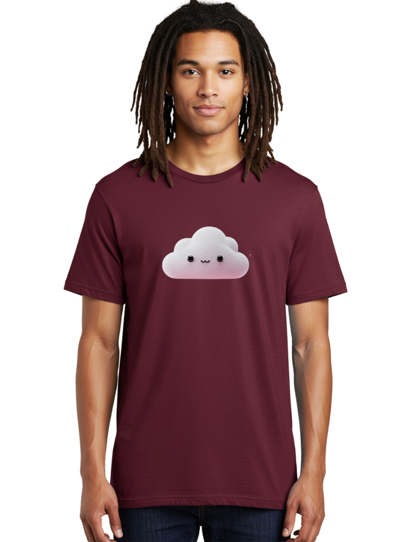 Smiling-Cloud-1 Men'S Graphic Tee, 100% Cotton, Comfortable Casual Summer Wear, Machine Washable, Kawaii Cloud, Cute Cartoon Character, Smiling Face, Fluffy Cloud, Pastel Colors, Adorable Design, Soft Graphics, Childrens Illustration, Bae762 30