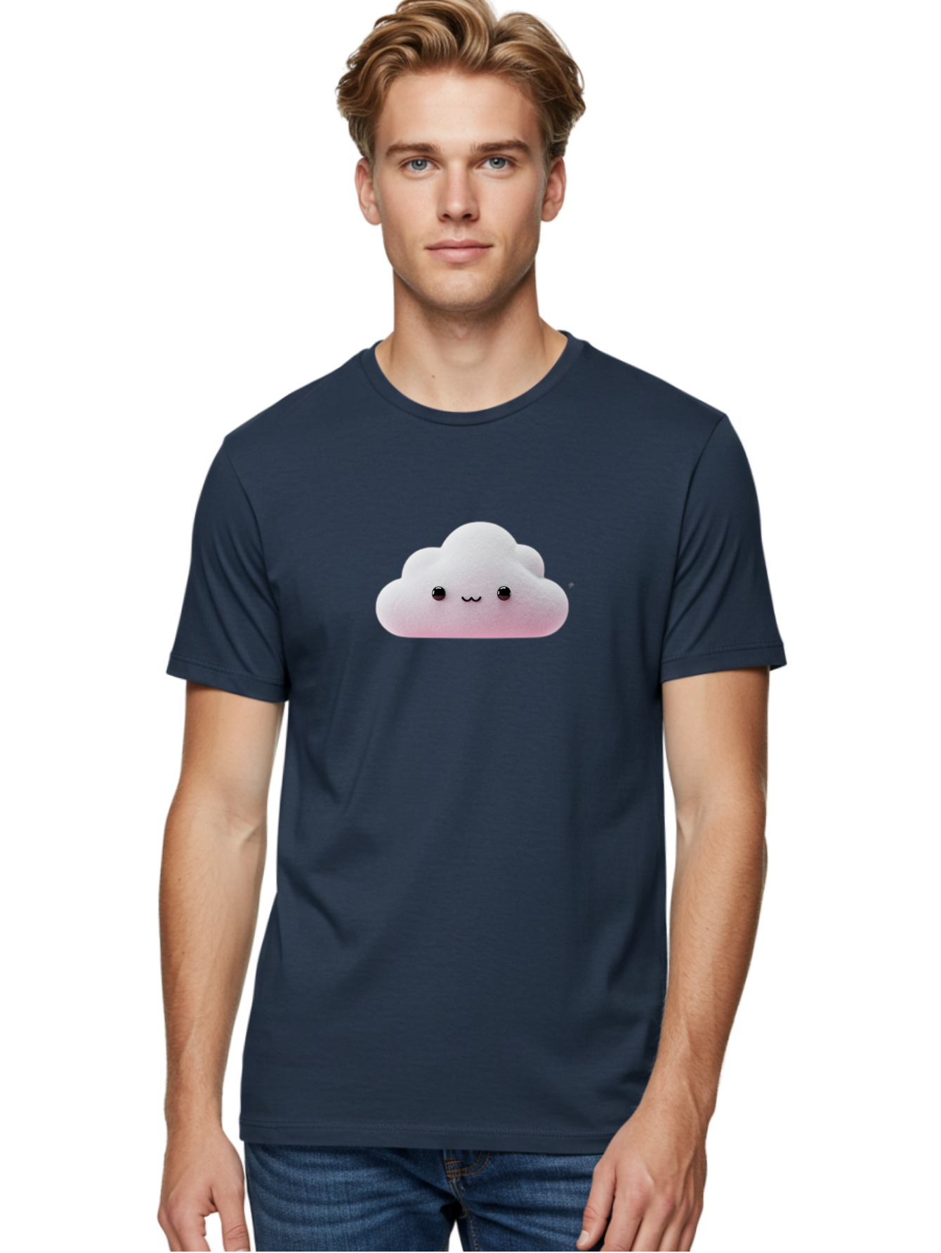 Smiling-Cloud-1 Men'S Graphic Tee, 100% Cotton, Comfortable Casual Summer Wear, Machine Washable, Kawaii Cloud, Cute Cartoon Character, Smiling Face, Fluffy Cloud, Pastel Colors, Adorable Design, Soft Graphics, Childrens Illustration, Bae762 16