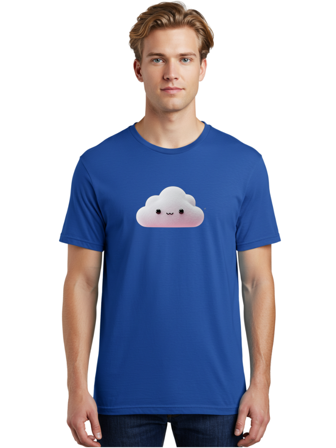 Smiling-Cloud-1 Men'S Graphic Tee, 100% Cotton, Comfortable Casual Summer Wear, Machine Washable, Kawaii Cloud, Cute Cartoon Character, Smiling Face, Fluffy Cloud, Pastel Colors, Adorable Design, Soft Graphics, Childrens Illustration, Bae762 28