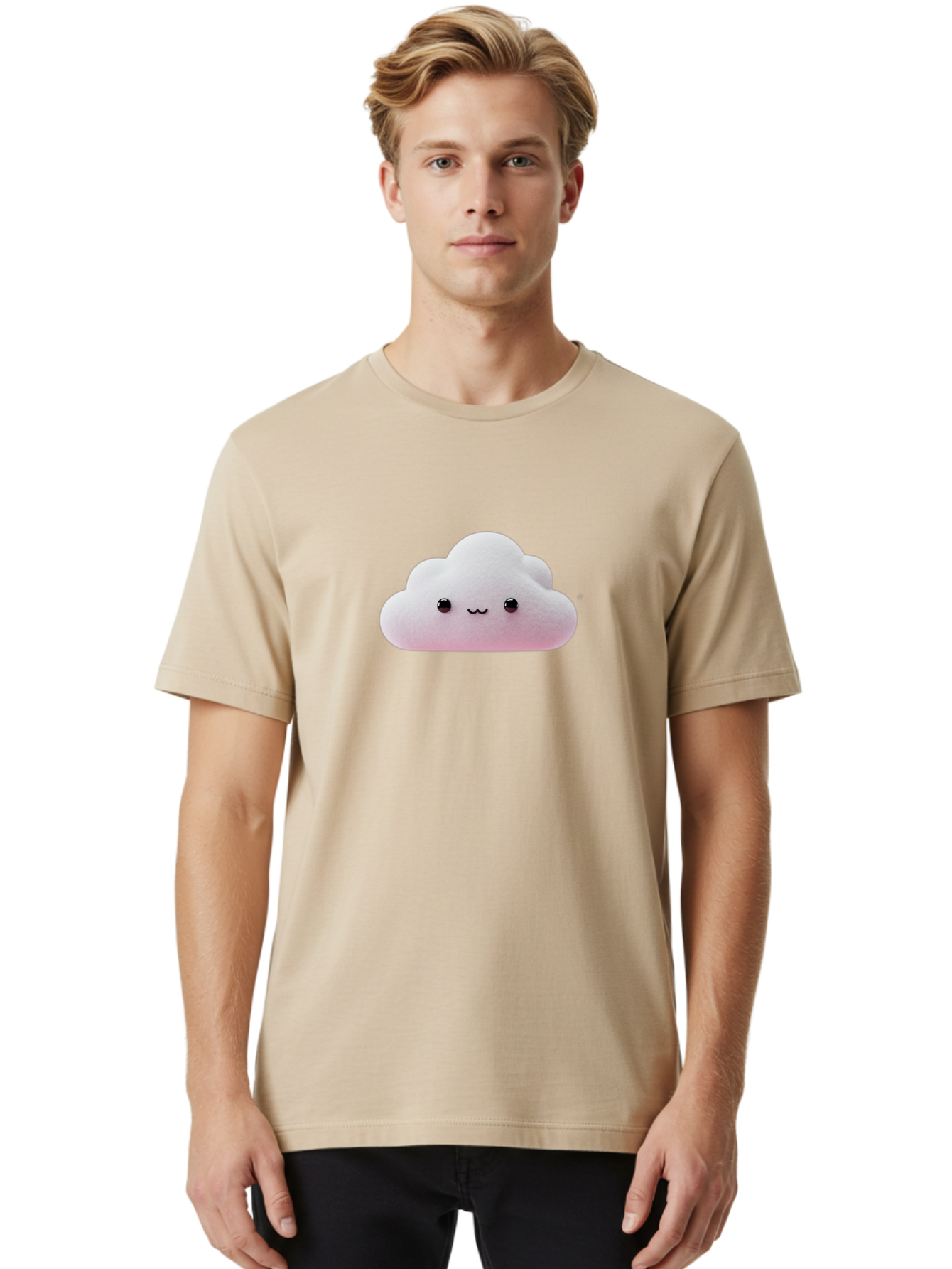 Smiling-Cloud-1 Men'S Graphic Tee, 100% Cotton, Comfortable Casual Summer Wear, Machine Washable, Kawaii Cloud, Cute Cartoon Character, Smiling Face, Fluffy Cloud, Pastel Colors, Adorable Design, Soft Graphics, Childrens Illustration, Bae762 21