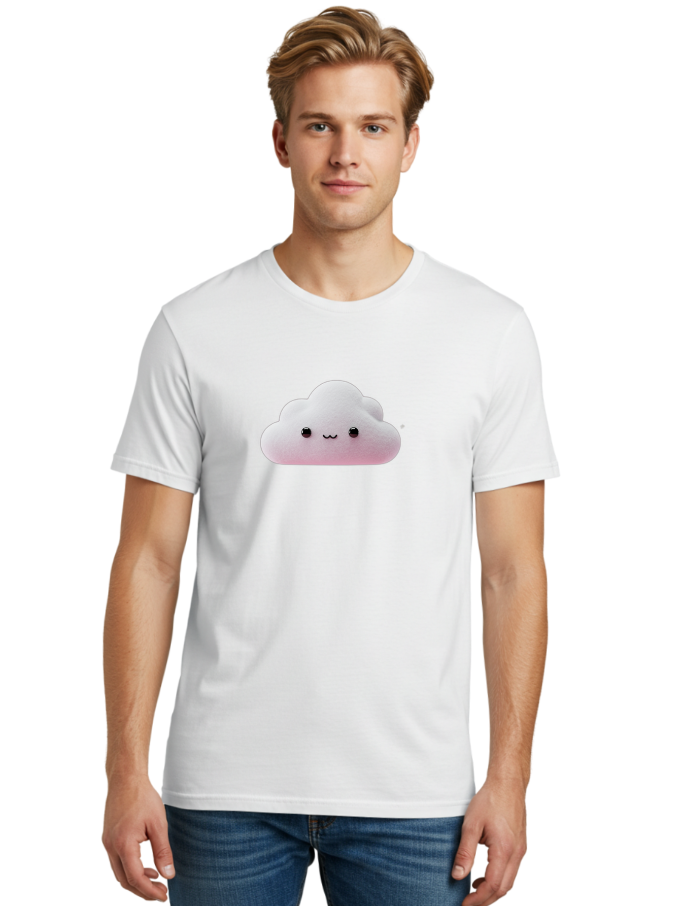 Smiling-Cloud-1 Men'S Graphic Tee, 100% Cotton, Comfortable Casual Summer Wear, Machine Washable, Kawaii Cloud, Cute Cartoon Character, Smiling Face, Fluffy Cloud, Pastel Colors, Adorable Design, Soft Graphics, Childrens Illustration, Bae762 17