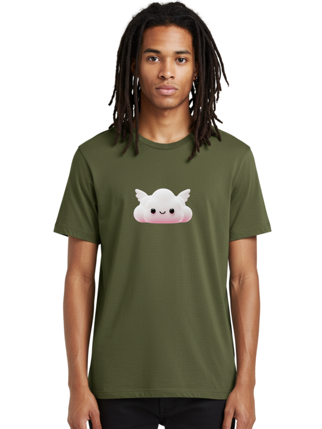 Smiling-Cloud Men'S Graphic Tee, 100% Cotton, Comfortable Casual Summer Wear, Machine Washable, Cartoon Cloud, Cute Character, Smiling Face, Winged Creature, Fluffy Texture, Soft Pink Hue, Adorable Design, Digital Illustration, Kawaii Art Bae765 22