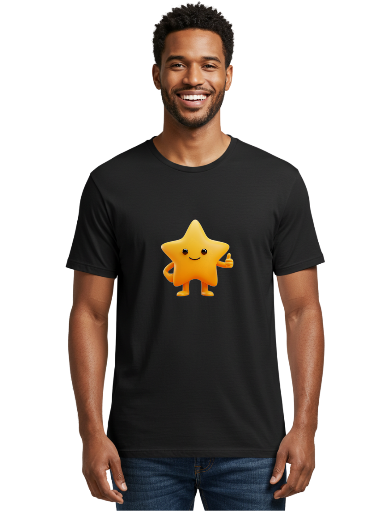 Smiling-Star-1 Men'S Graphic Tee, 100% Cotton, Comfortable Casual Summer Wear, Machine Washable, Cartoon Star, Yellow Star, Smiling Face, Thumbs Up, Happy Character, Friendly Star, Cute Design, 3D Illustration, Positive Vibe, Good Vibes Only Bae767 24