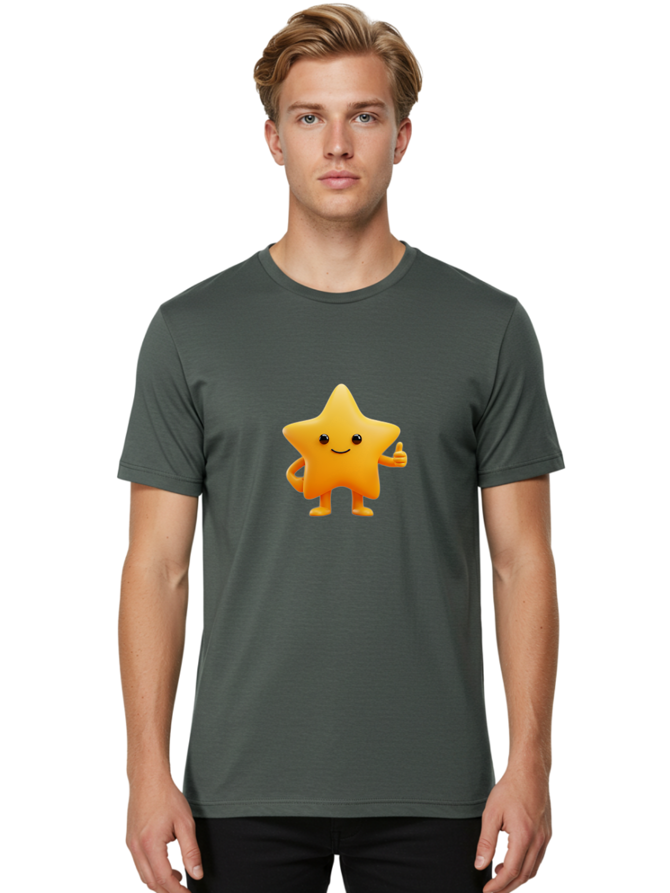 Smiling-Star-1 Men'S Graphic Tee, 100% Cotton, Comfortable Casual Summer Wear, Machine Washable, Cartoon Star, Yellow Star, Smiling Face, Thumbs Up, Happy Character, Friendly Star, Cute Design, 3D Illustration, Positive Vibe, Good Vibes Only Bae767 26