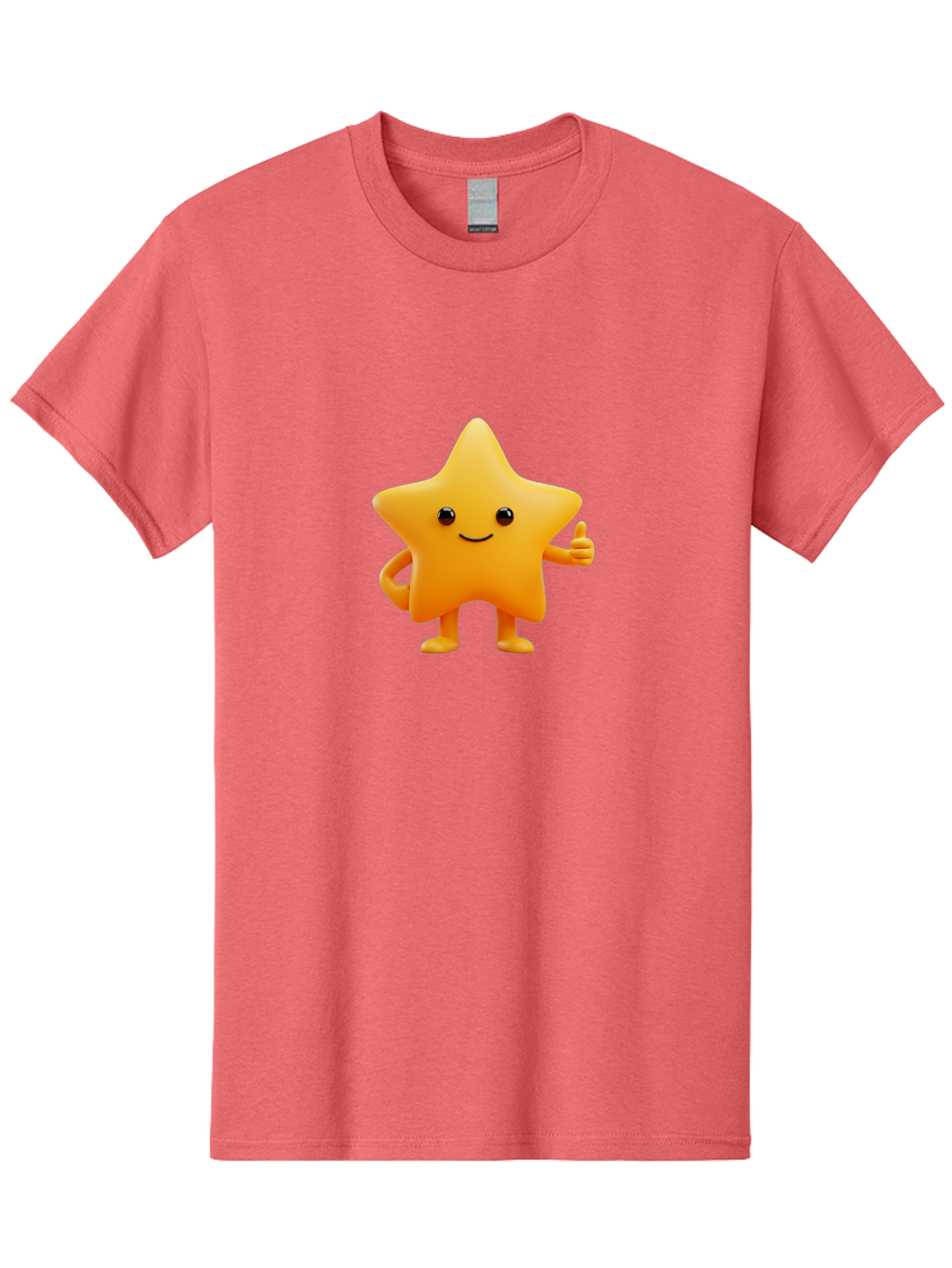 Smiling-Star-1 Men'S Graphic Tee, 100% Cotton, Comfortable Casual Summer Wear, Machine Washable, Cartoon Star, Yellow Star, Smiling Face, Thumbs Up, Happy Character, Friendly Star, Cute Design, 3D Illustration, Positive Vibe, Good Vibes Only Bae767 8