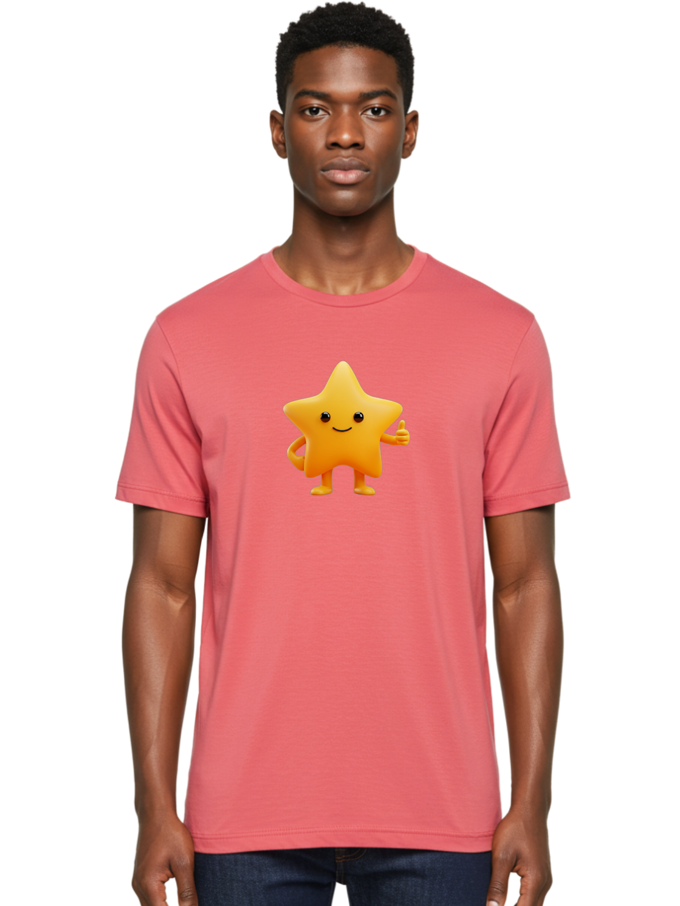 Smiling-Star-1 Men'S Graphic Tee, 100% Cotton, Comfortable Casual Summer Wear, Machine Washable, Cartoon Star, Yellow Star, Smiling Face, Thumbs Up, Happy Character, Friendly Star, Cute Design, 3D Illustration, Positive Vibe, Good Vibes Only Bae767 23