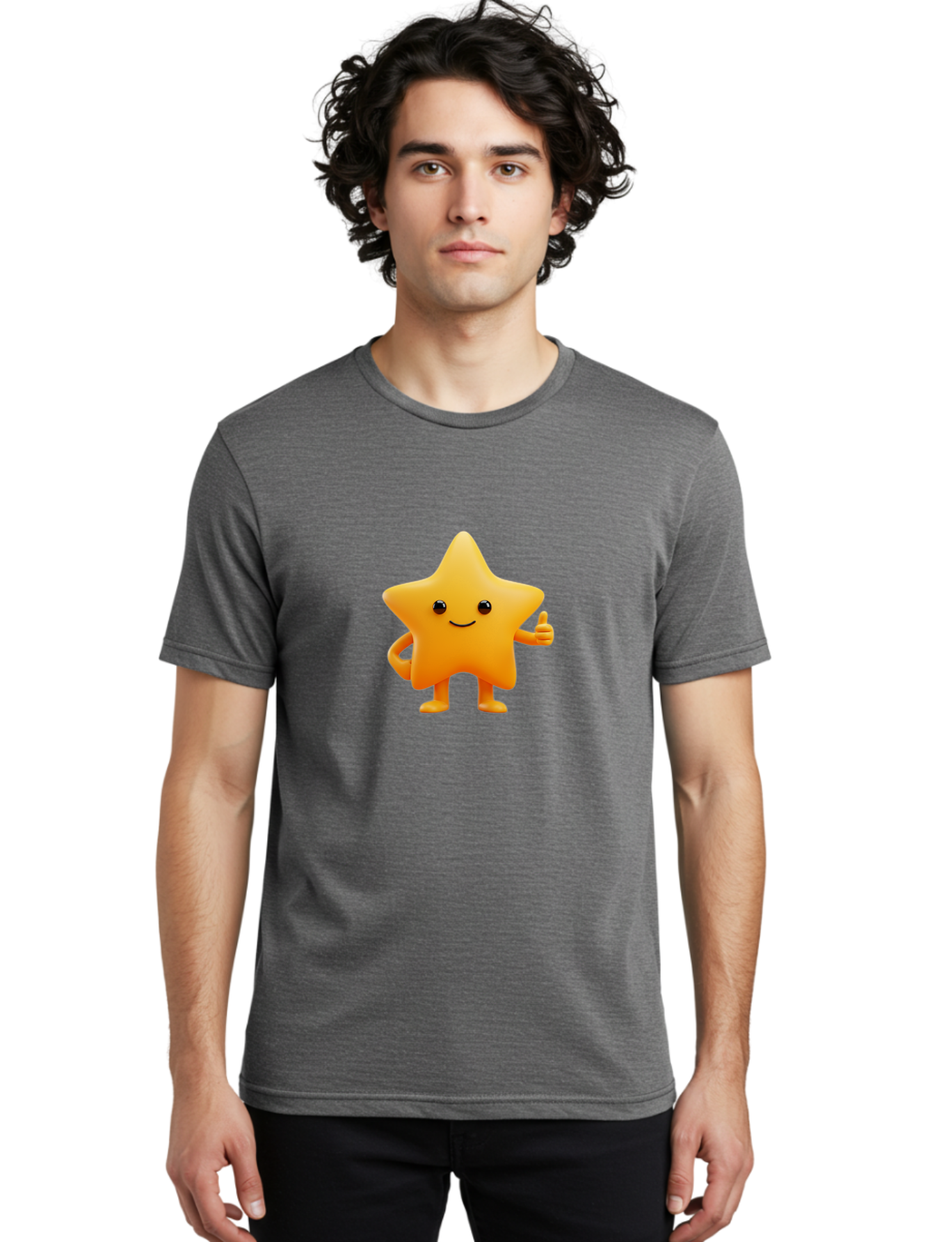 Smiling-Star-1 Men'S Graphic Tee, 100% Cotton, Comfortable Casual Summer Wear, Machine Washable, Cartoon Star, Yellow Star, Smiling Face, Thumbs Up, Happy Character, Friendly Star, Cute Design, 3D Illustration, Positive Vibe, Good Vibes Only Bae767 21