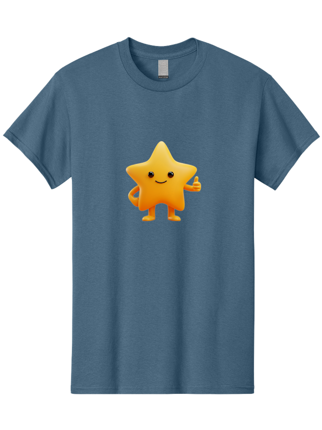 Smiling-Star-1 Men'S Graphic Tee, 100% Cotton, Comfortable Casual Summer Wear, Machine Washable, Cartoon Star, Yellow Star, Smiling Face, Thumbs Up, Happy Character, Friendly Star, Cute Design, 3D Illustration, Positive Vibe, Good Vibes Only Bae767 4