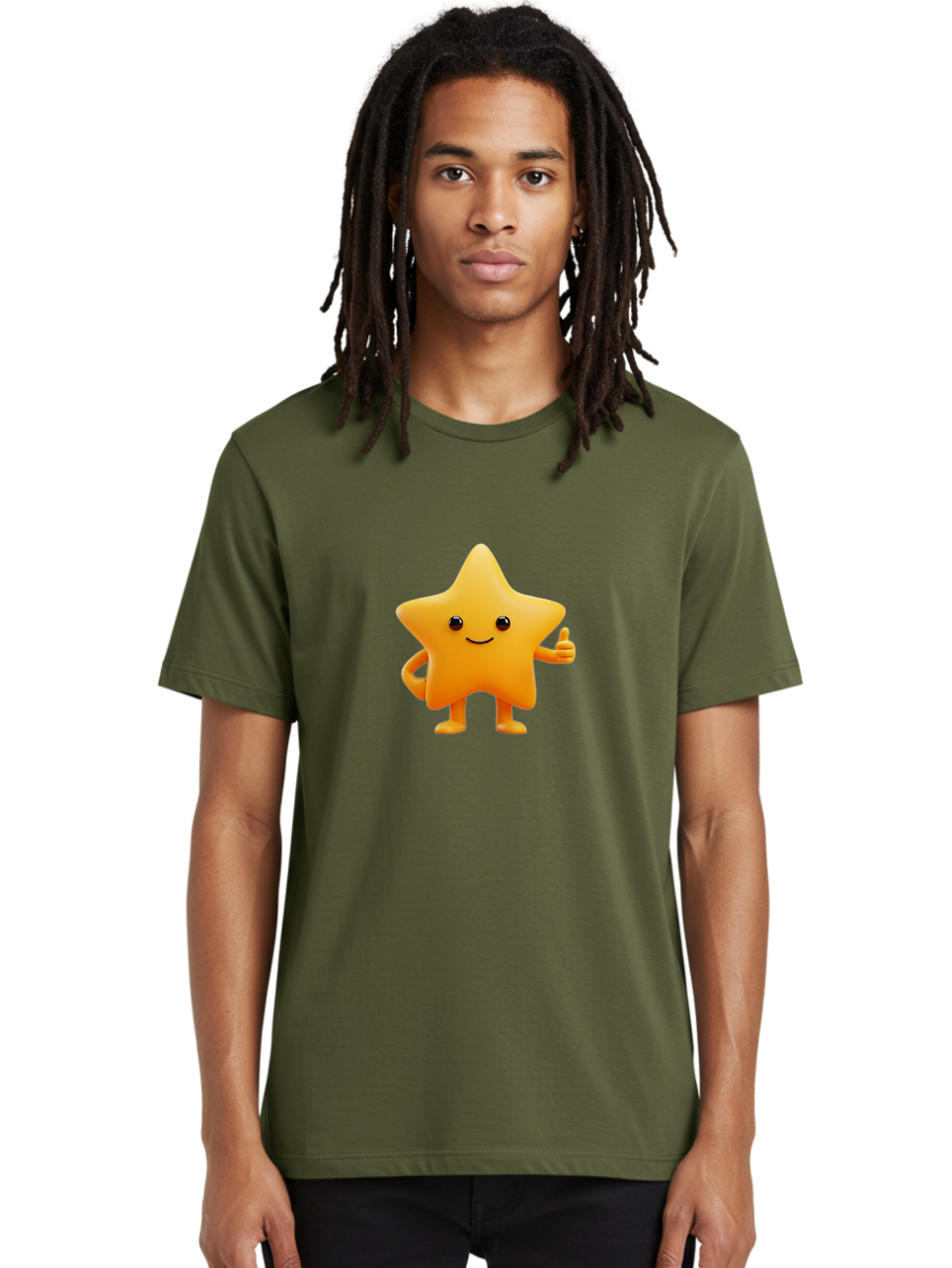 Smiling-Star-1 Men'S Graphic Tee, 100% Cotton, Comfortable Casual Summer Wear, Machine Washable, Cartoon Star, Yellow Star, Smiling Face, Thumbs Up, Happy Character, Friendly Star, Cute Design, 3D Illustration, Positive Vibe, Good Vibes Only Bae767 29