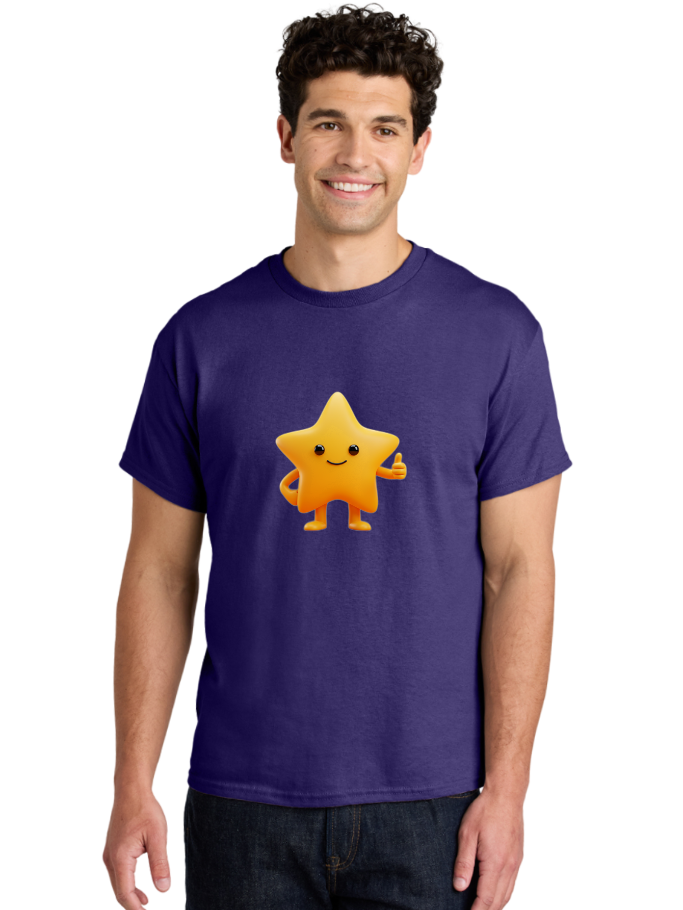 Smiling-Star-1 Men'S Graphic Tee, 100% Cotton, Comfortable Casual Summer Wear, Machine Washable, Cartoon Star, Yellow Star, Smiling Face, Thumbs Up, Happy Character, Friendly Star, Cute Design, 3D Illustration, Positive Vibe, Good Vibes Only Bae767 27