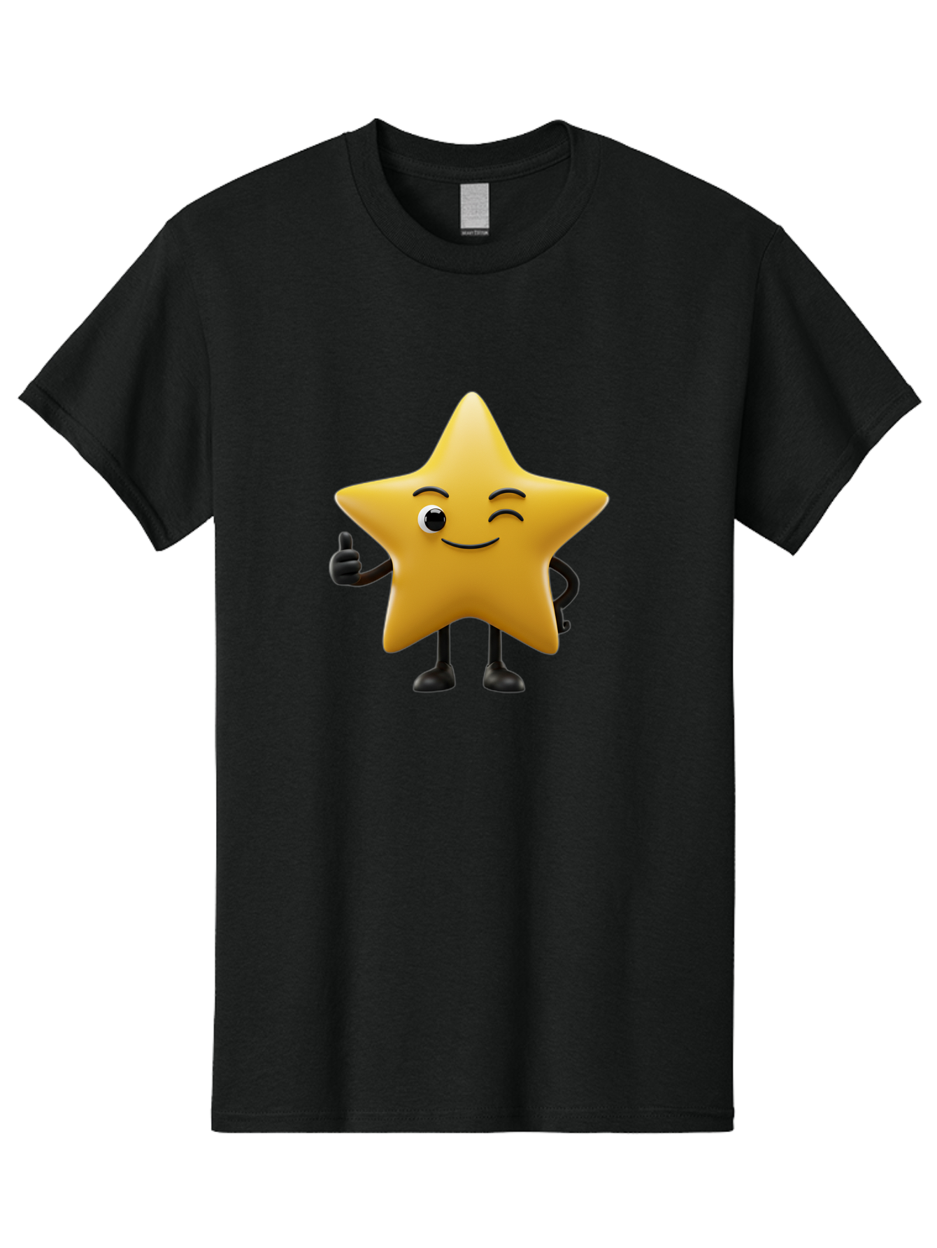 Smiling-Star-3 Men'S Graphic Tee, 100% Cotton, Comfortable Casual Summer Wear, Machine Washable, Happy Star, Cartoon Character, Yellow Star, Thumbs Up, Smiling Face, One Eye, Black Legs, Fun Design, Playful Illustration, Positive Vibes, Bae769 7