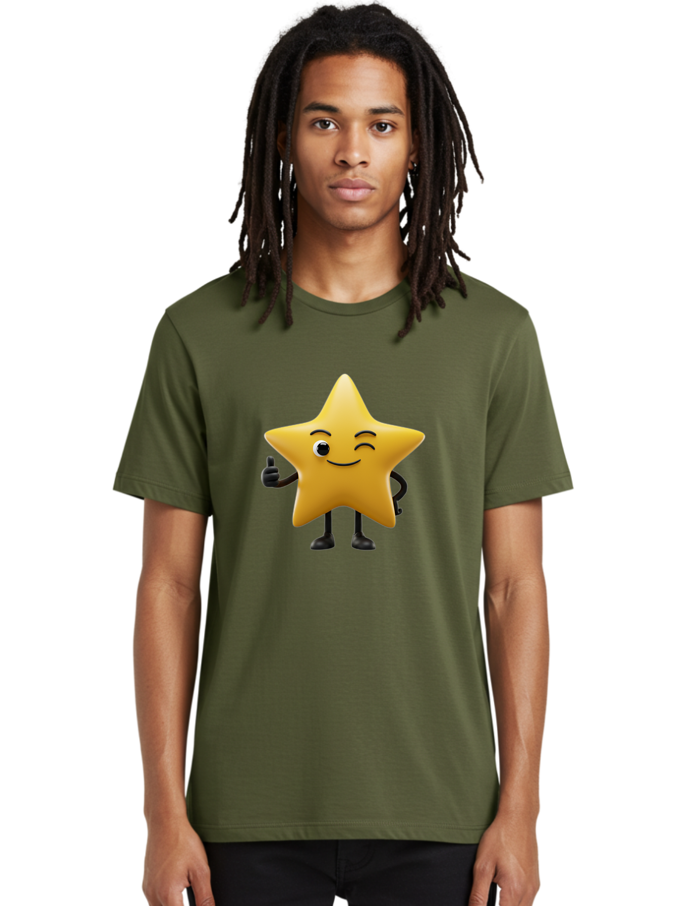 Smiling-Star-3 Men'S Graphic Tee, 100% Cotton, Comfortable Casual Summer Wear, Machine Washable, Happy Star, Cartoon Character, Yellow Star, Thumbs Up, Smiling Face, One Eye, Black Legs, Fun Design, Playful Illustration, Positive Vibes, Bae769 18