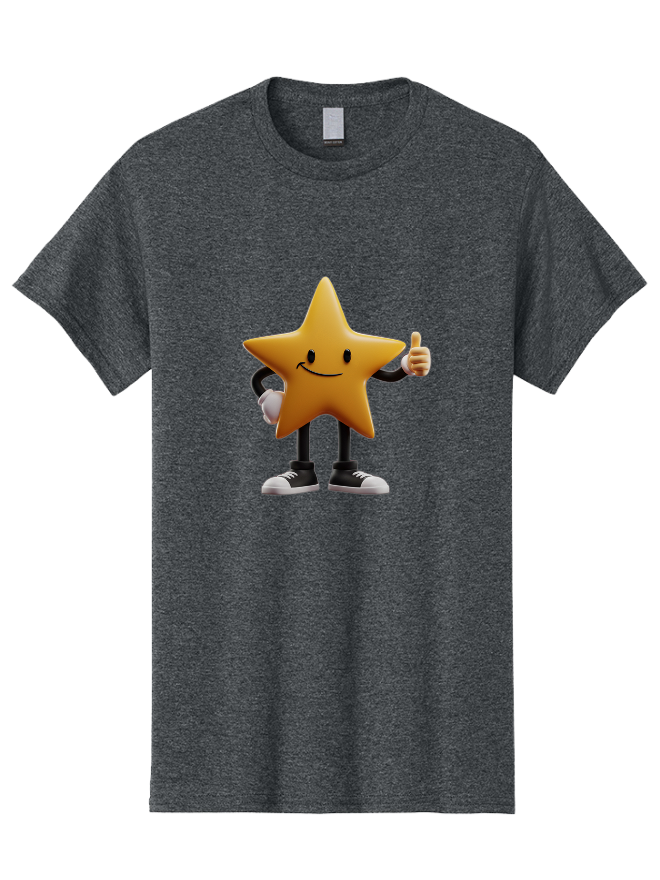 Smiling-Star-4 Men'S Graphic Tee, 100% Cotton, Comfortable Casual Summer Wear, Machine Washable, Smiling Star Character, Thumbs Up Approval, Happy Expression, Cartoon Style, Yellow Star, Black Legs, White Gloves, Black And White Shoes, Bae770 15