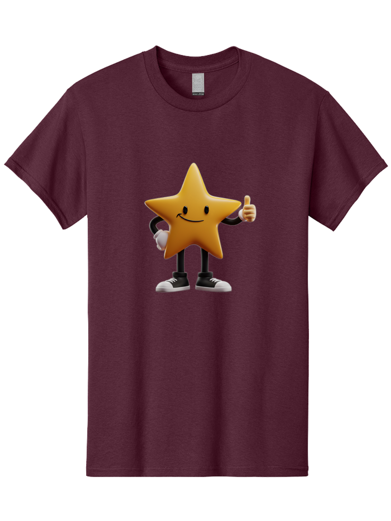 Smiling-Star-4 Men'S Graphic Tee, 100% Cotton, Comfortable Casual Summer Wear, Machine Washable, Smiling Star Character, Thumbs Up Approval, Happy Expression, Cartoon Style, Yellow Star, Black Legs, White Gloves, Black And White Shoes, Bae770 12