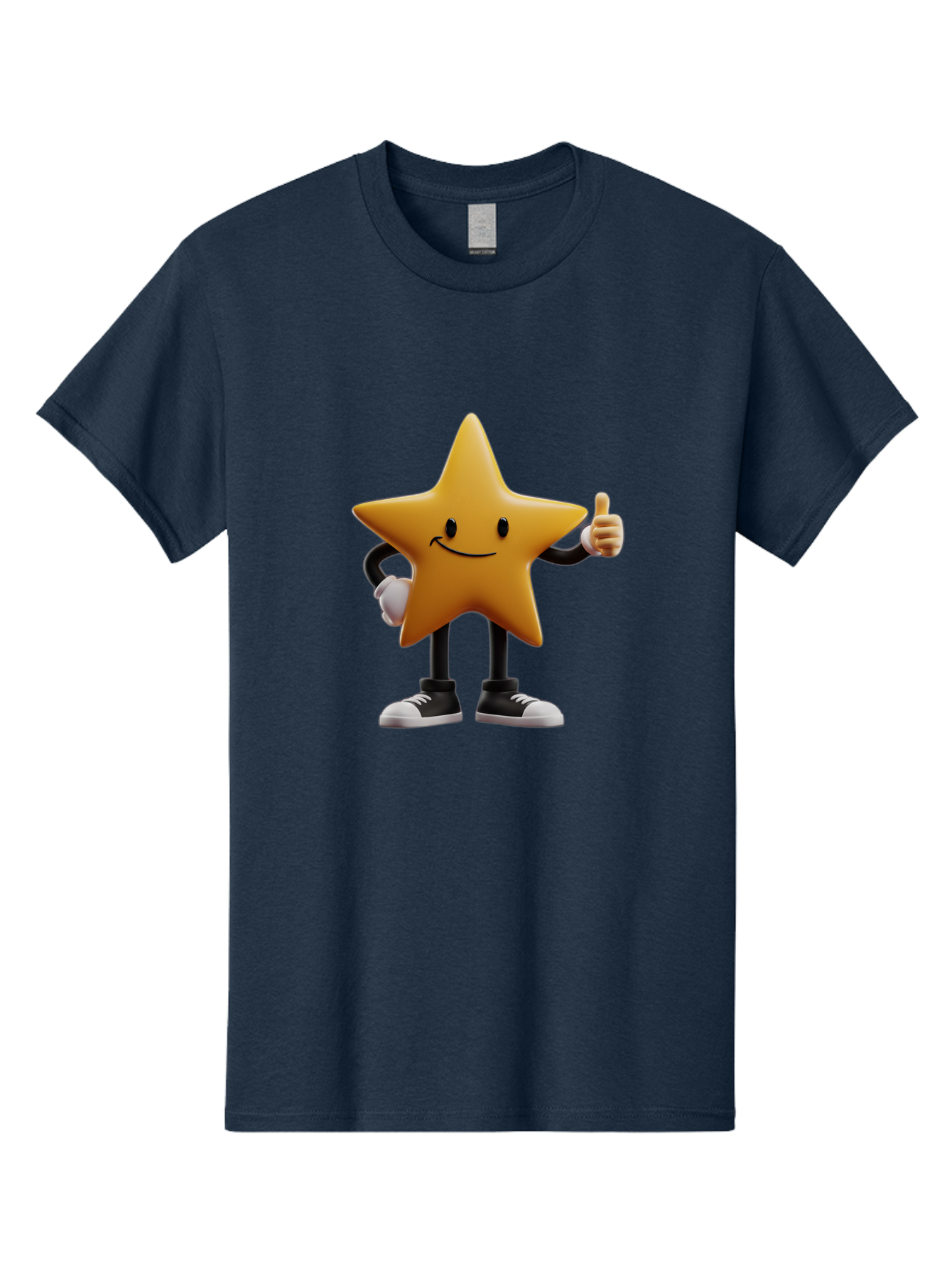Smiling-Star-4 Men'S Graphic Tee, 100% Cotton, Comfortable Casual Summer Wear, Machine Washable, Smiling Star Character, Thumbs Up Approval, Happy Expression, Cartoon Style, Yellow Star, Black Legs, White Gloves, Black And White Shoes, Bae770 2