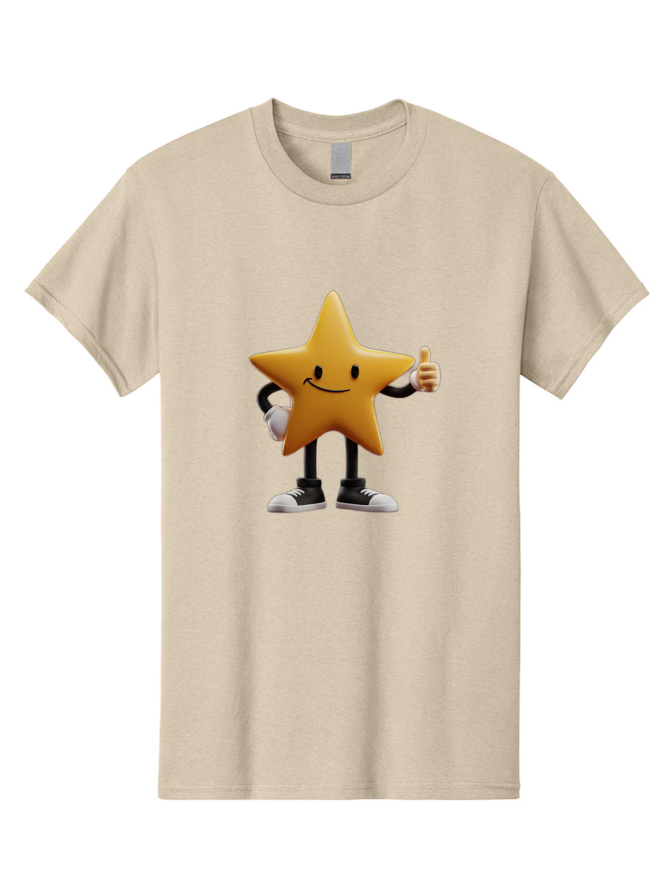 Smiling-Star-4 Men'S Graphic Tee, 100% Cotton, Comfortable Casual Summer Wear, Machine Washable, Smiling Star Character, Thumbs Up Approval, Happy Expression, Cartoon Style, Yellow Star, Black Legs, White Gloves, Black And White Shoes, Bae770 14