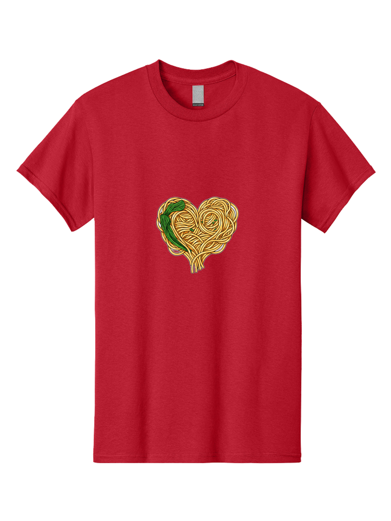 Spaghetti-Heart Men'S Graphic Tee, 100% Cotton, Comfortable Casual Summer Wear, Machine Washable, Spaghetti In Heart Shape, Tangled Noodles, Basil Leaves, Italian Cuisine, Pasta Art, Food Illustration, Culinary Design, Love Theme Bae774 3