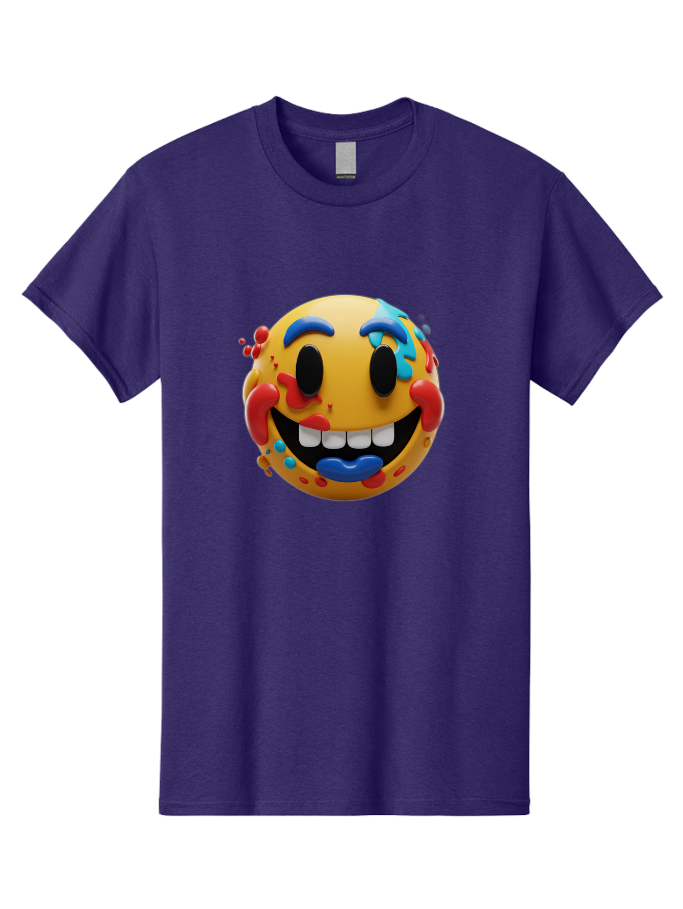 Splattered-Emoji Men'S Graphic Tee, 100% Cotton, Comfortable Casual Summer Wear, Machine Washable, 3D Smiley Face, Cartoon Character, Happy Expression, Vibrant Colors, Paint Splatters, Funny Emoji, Playful Design, Yellow Face, Blue Eyebrows, Bae775 12